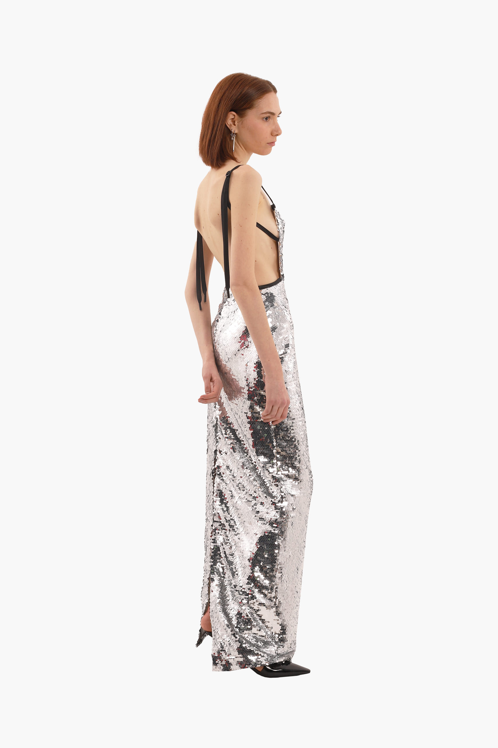 Silver sequins long dress made by Compte Spain