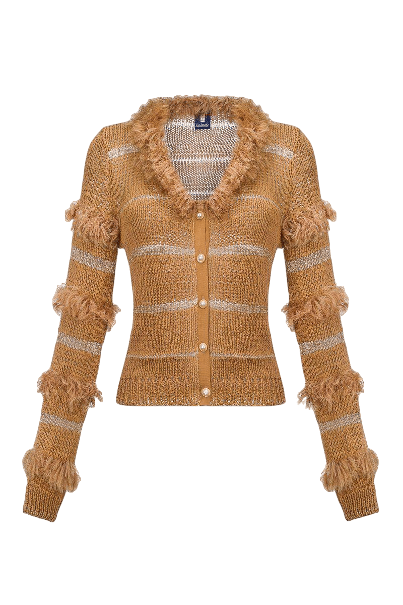 Brown Sundown Handmade Knit Sweater With Pearl Buttons in Brown made by ANDREEVA