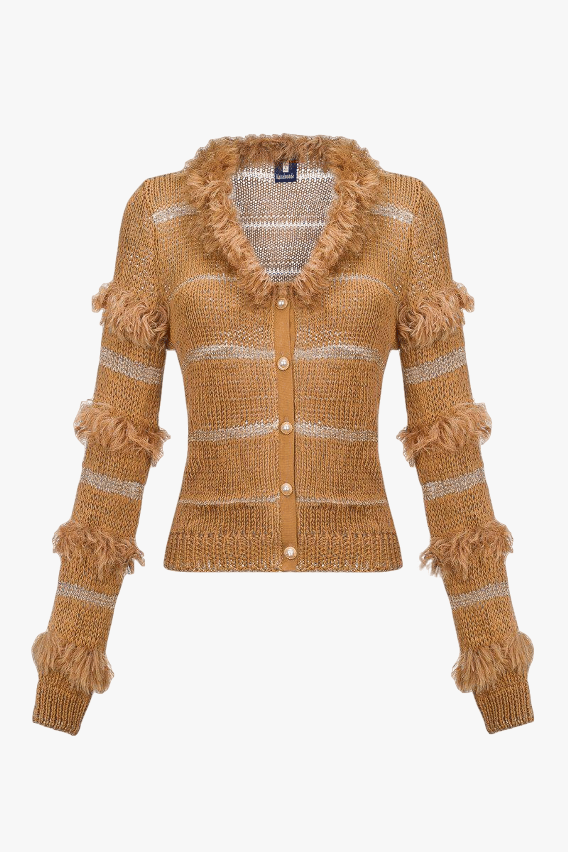 Brown Sundown Handmade Knit Sweater With Pearl Buttons in Brown made by ANDREEVA