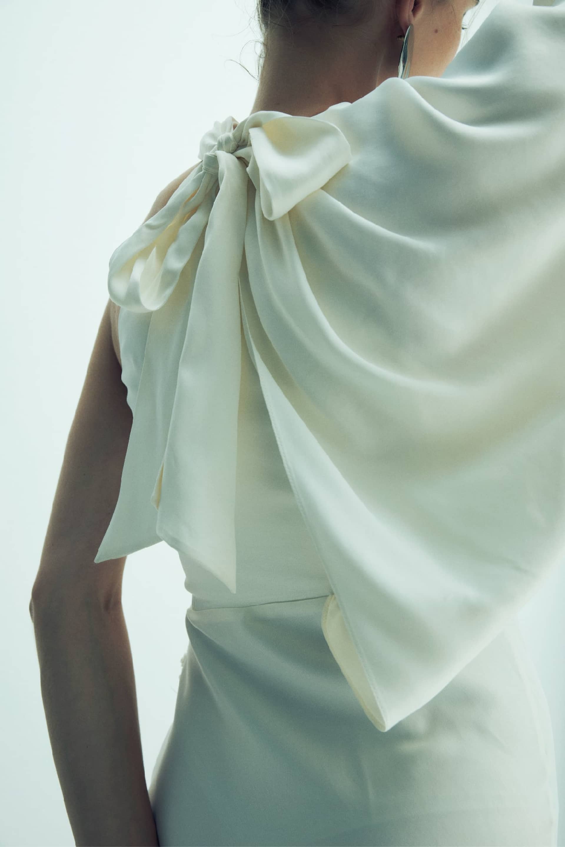 Emillien Asymmetric Satin Dress in White Swan made by Nazli Ceren