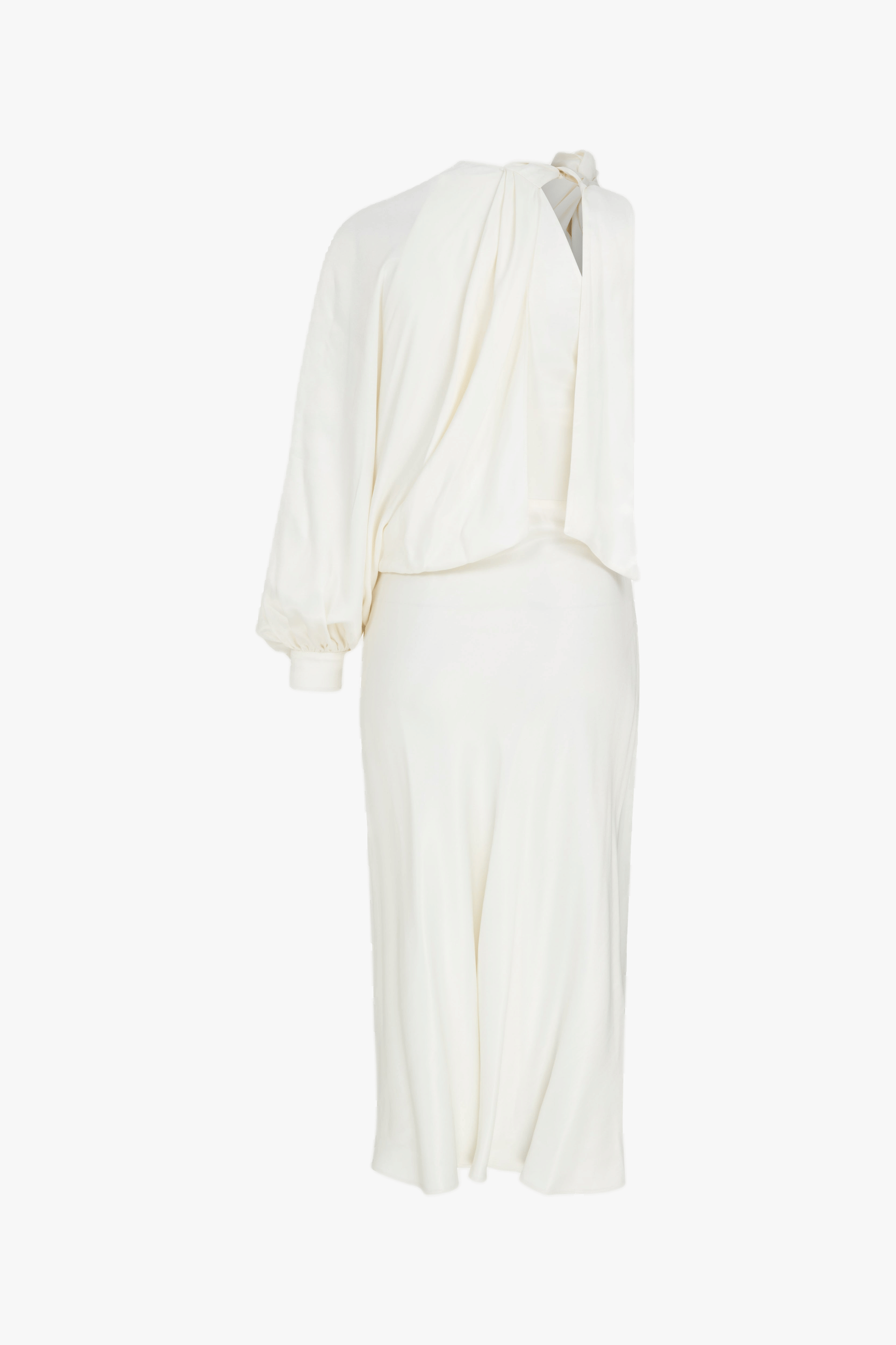 Emillien Asymmetric Satin Dress in White Swan made by Nazli Ceren