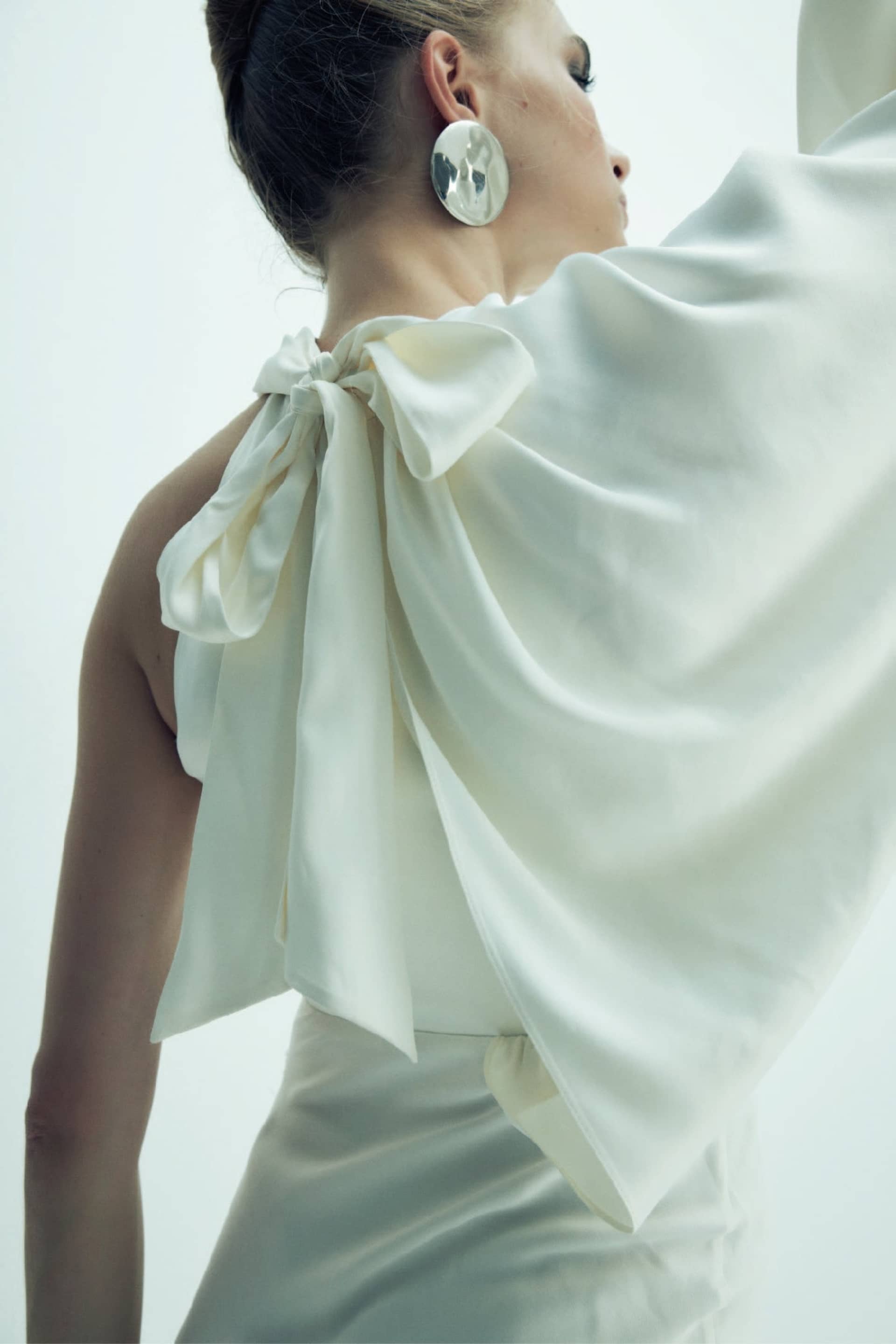 Emillien Asymmetric Satin Dress in White Swan made by Nazli Ceren