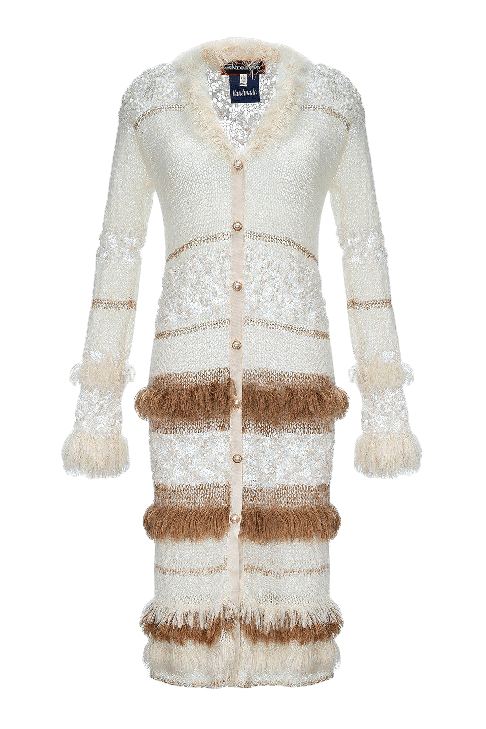 Brown Sundown Handmade Knit Cardigan-Dress With Pearl Buttons made by ANDREEVA