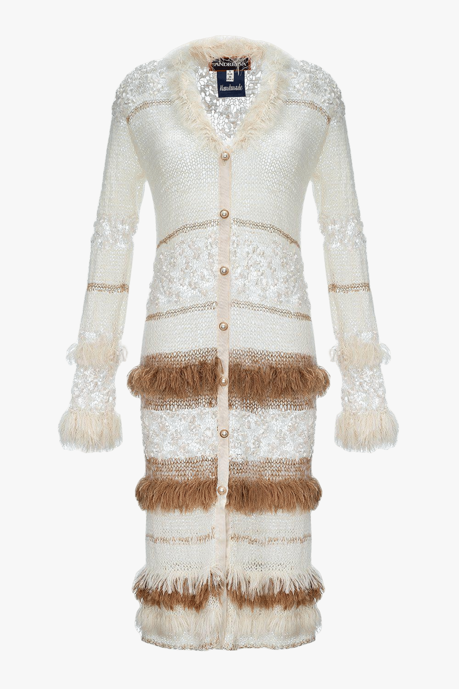 Brown Sundown Handmade Knit Cardigan-Dress With Pearl Buttons made by ANDREEVA