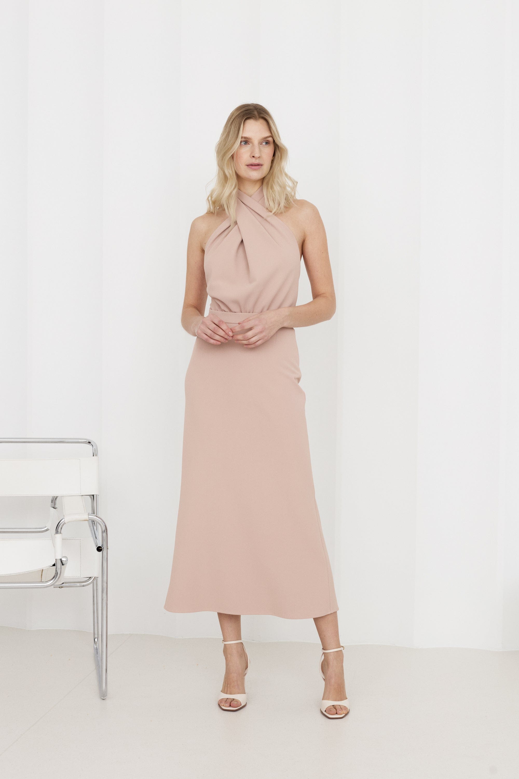 CELIA Dusty Pink Halter Neck Midi Dress made by UNDRESS