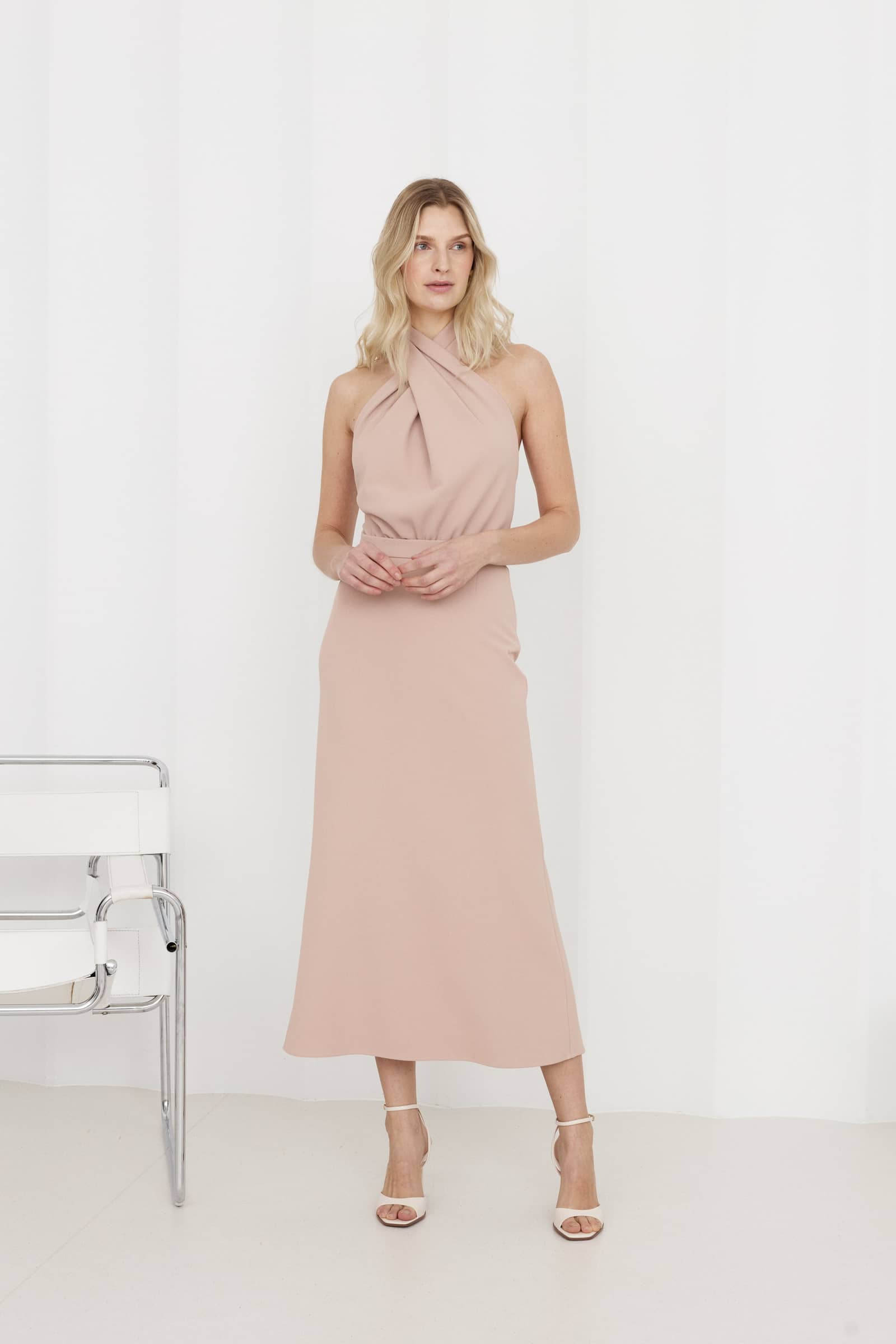 CELIA Dusty Pink Halter Neck Midi Dress made by UNDRESS