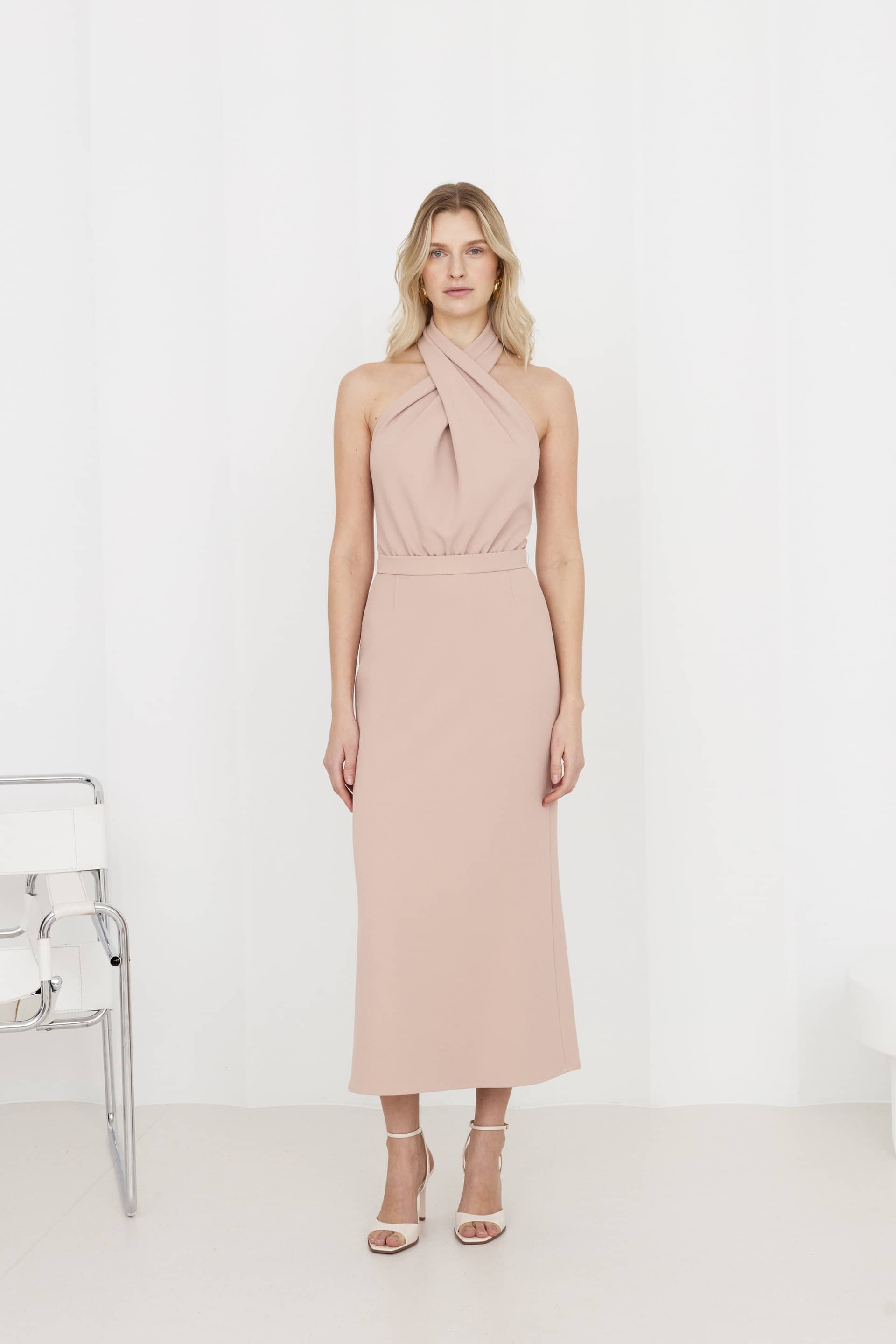 CELIA Dusty Pink Halter Neck Midi Dress made by UNDRESS