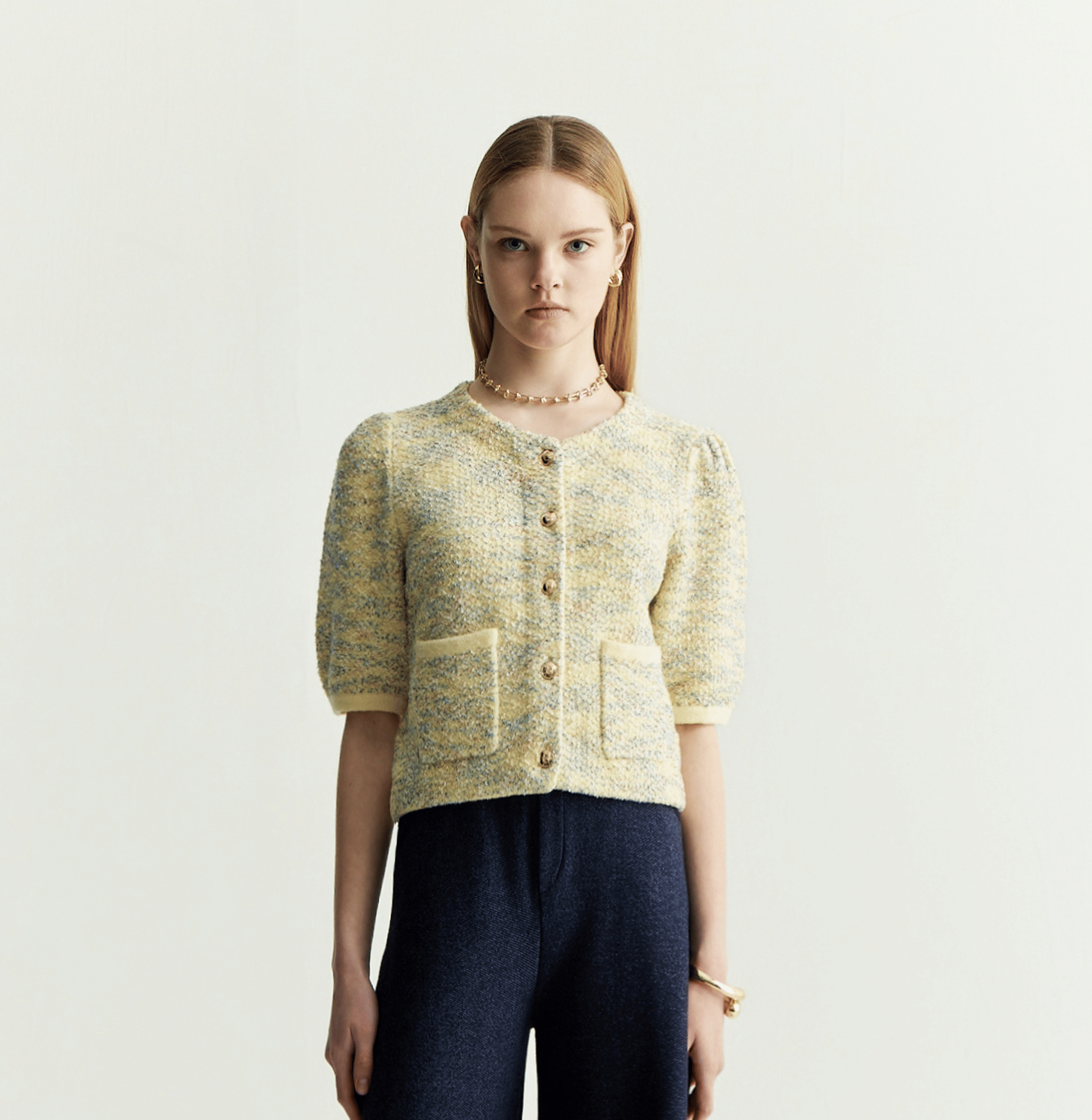 FANCY BOUCLÉ SHORT-SLEEVED JACKET made by CRUSH Collection