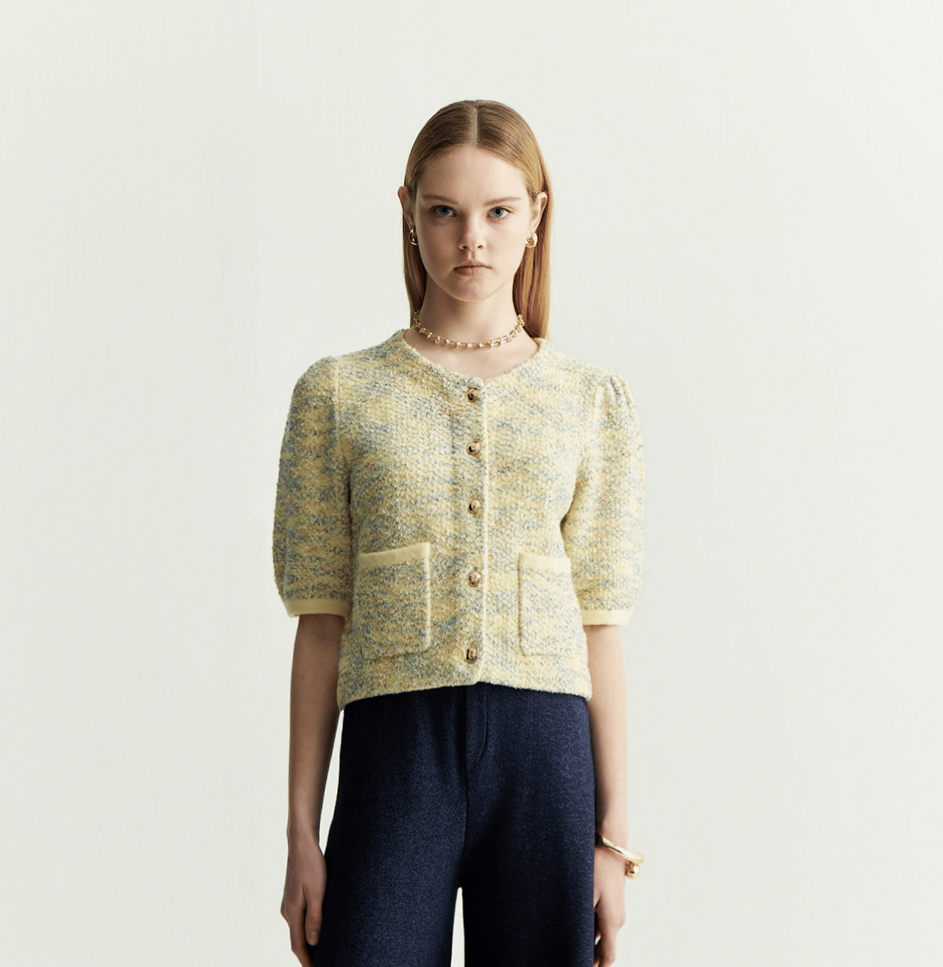 FANCY BOUCLÉ SHORT-SLEEVED JACKET made by CRUSH Collection