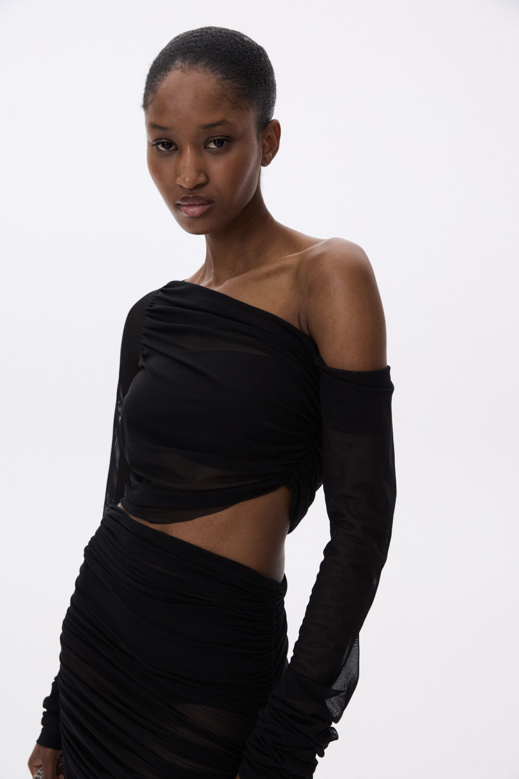 Transparent Blouse With Long Sleeve And Open Shoulder made by YAVORSKA