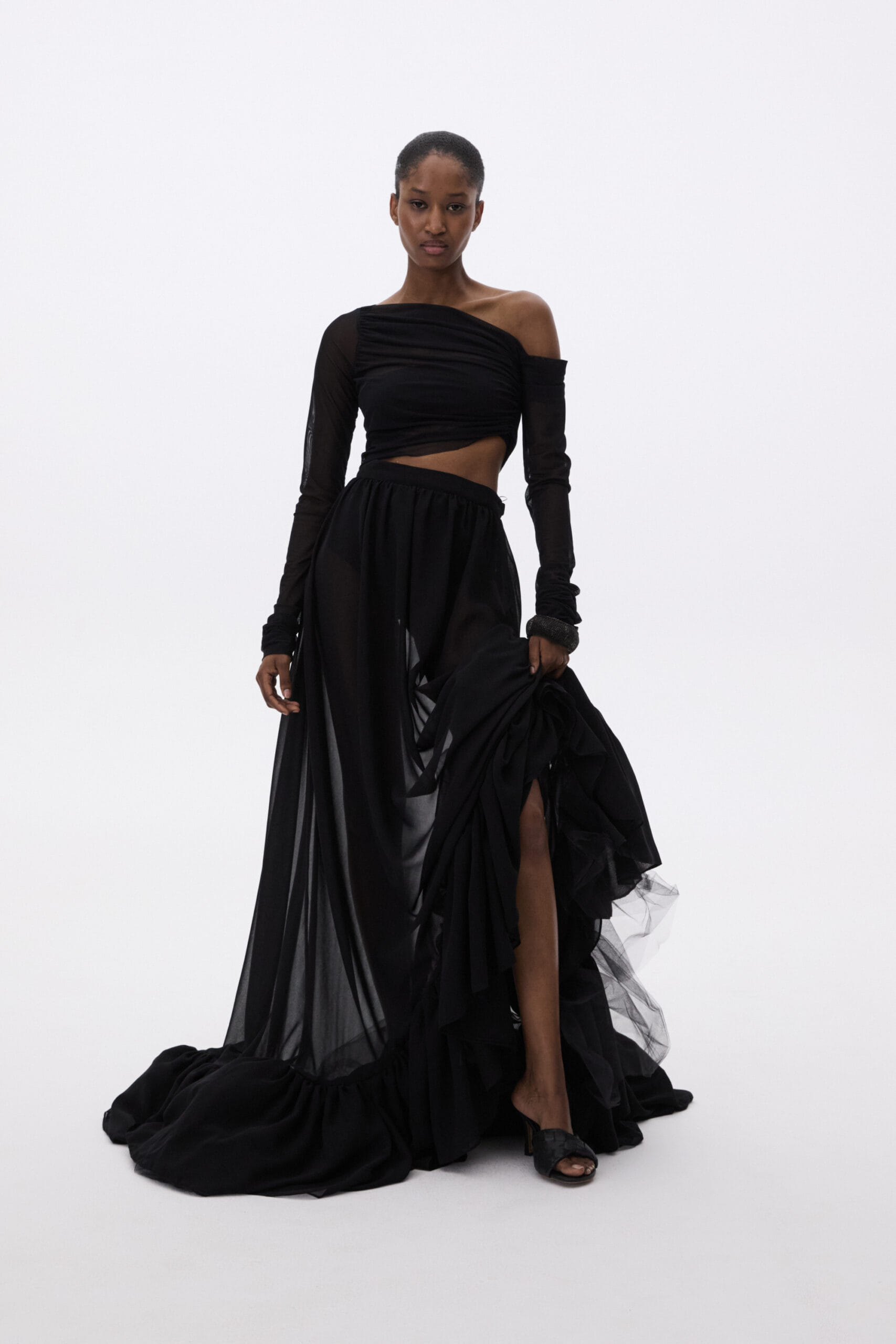 Transparent Blouse With Long Sleeve And Open Shoulder made by YAVORSKA