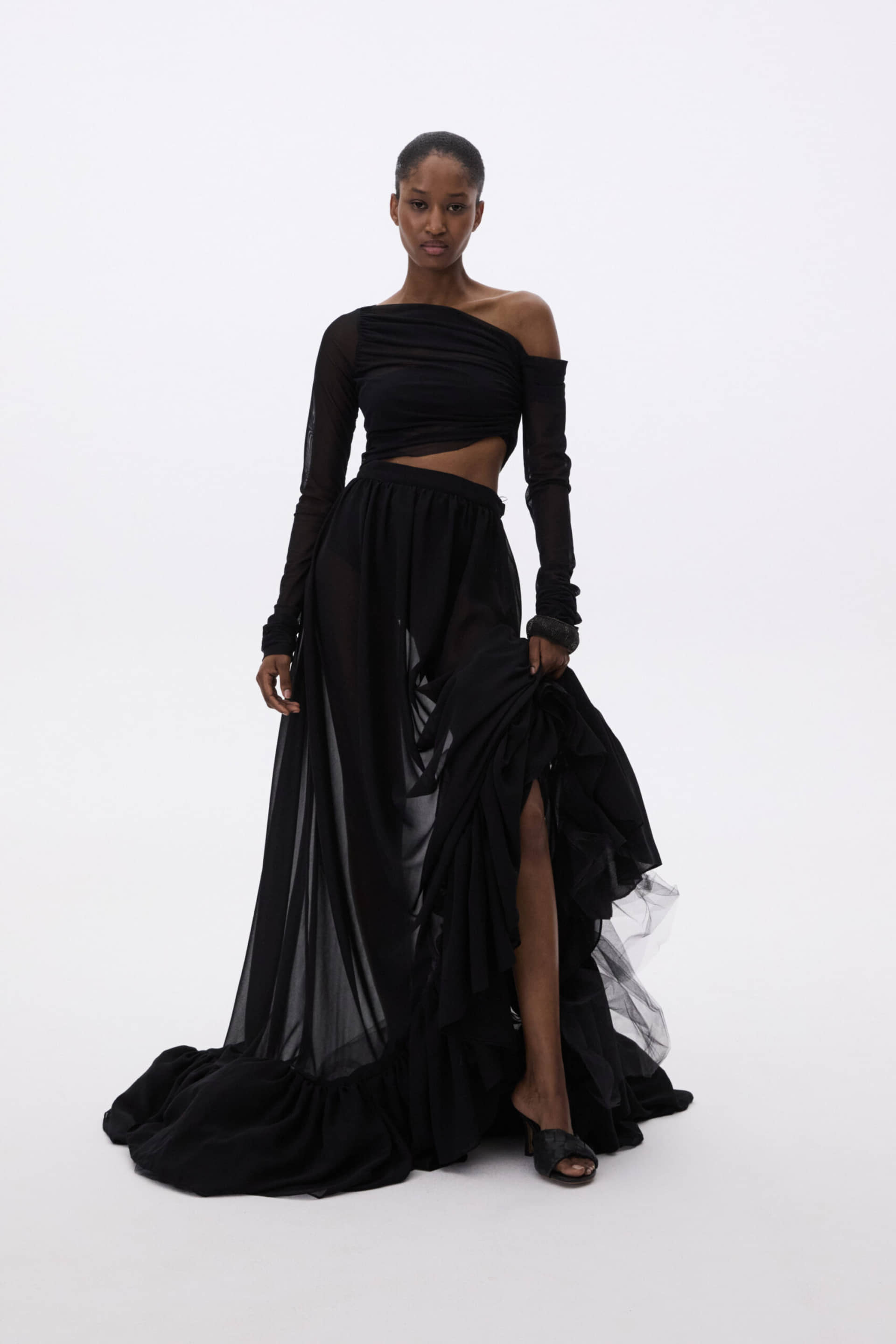 Transparent Blouse With Long Sleeve And Open Shoulder made by YAVORSKA