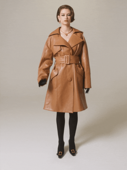 Keira Leather Trench Coat (Brown) (Final Sale) in Brown made by Nana Jacqueline