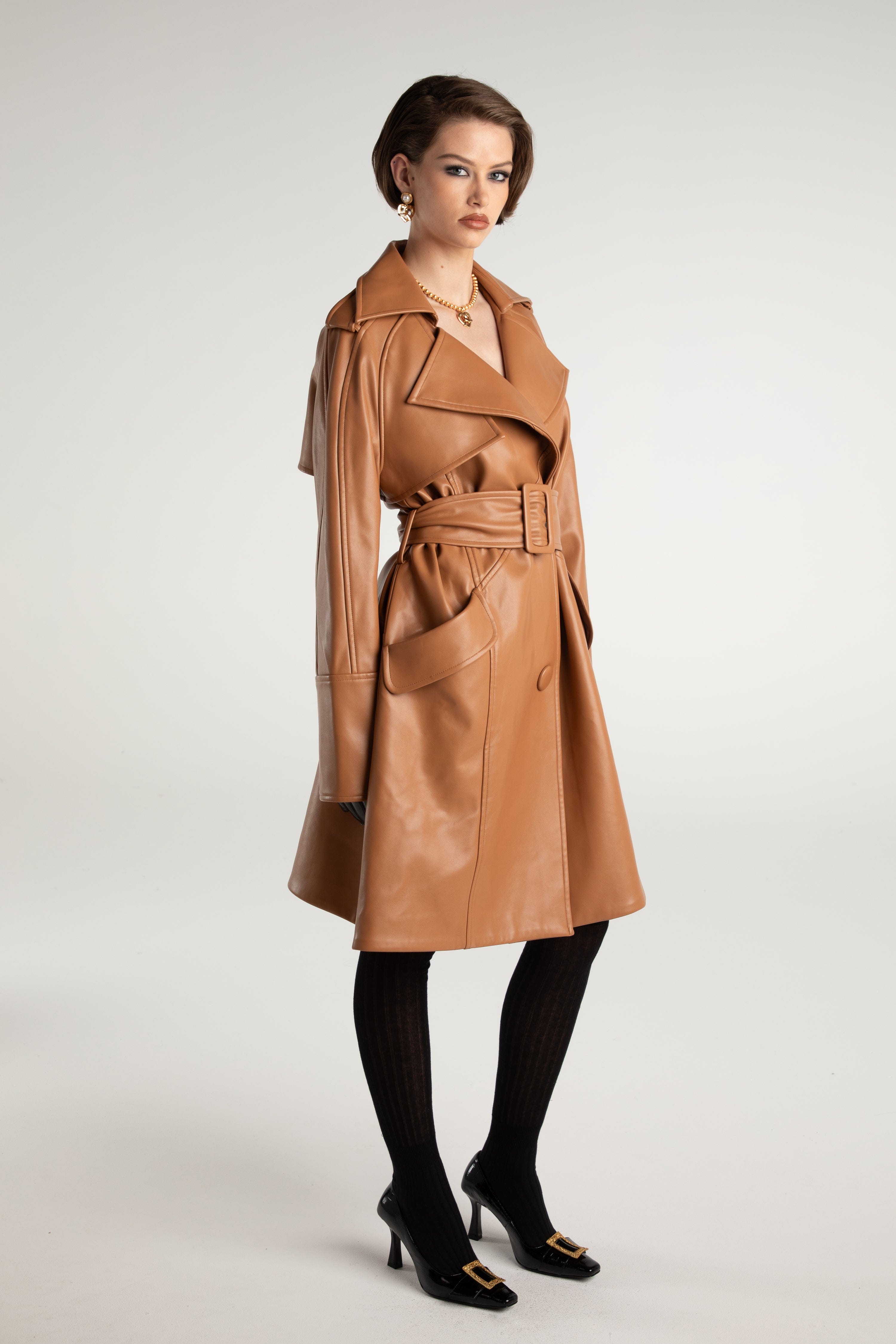 Keira Leather Trench Coat (Brown) (Final Sale) made by Nana Jacqueline