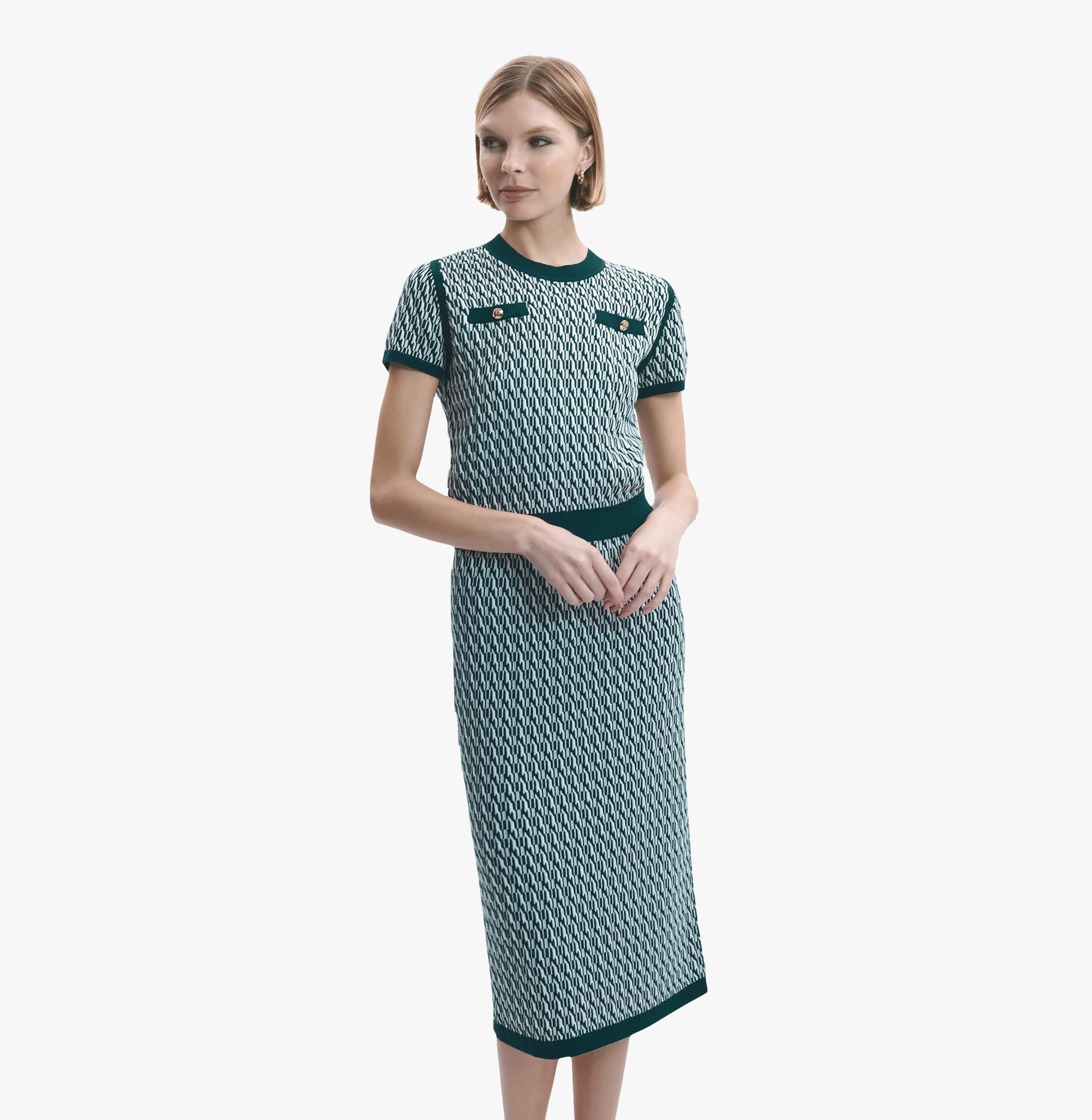 COTTON AND CASHMERE TWO-TONE SHORT-SLEEVED BLOUSE in Green made by CRUSH Collection