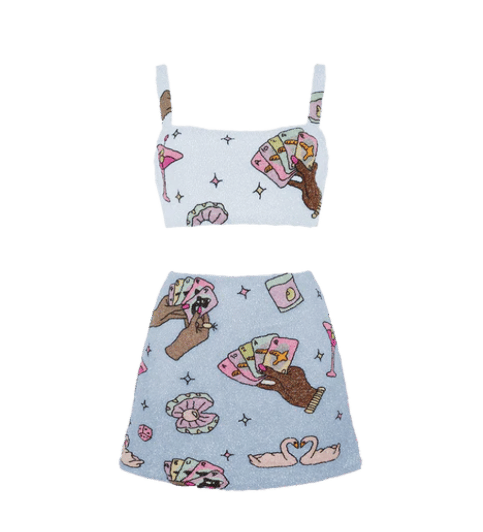 Vegas Beaded Mini Blue Party Beach Co-ord in Blue made by Oceanus Swimwear