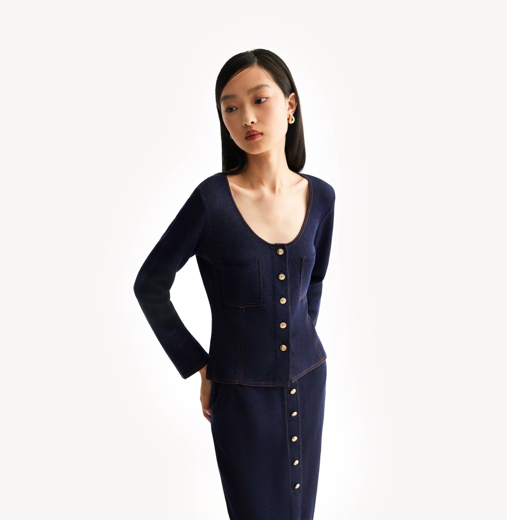 DENIM-LOOK U-NECK JACKET made by CRUSH Collection