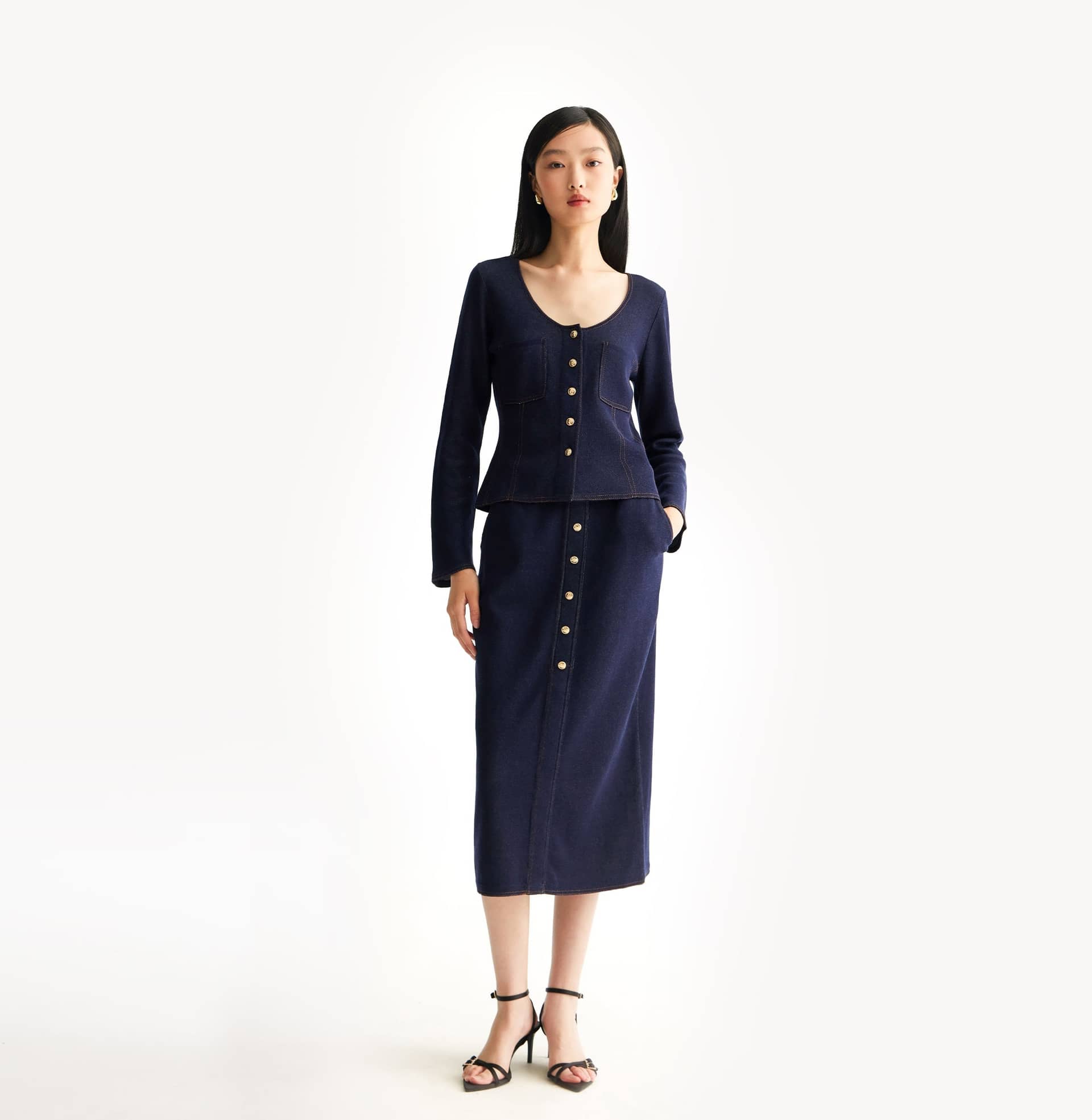 DENIM-LOOK U-NECK JACKET made by CRUSH Collection