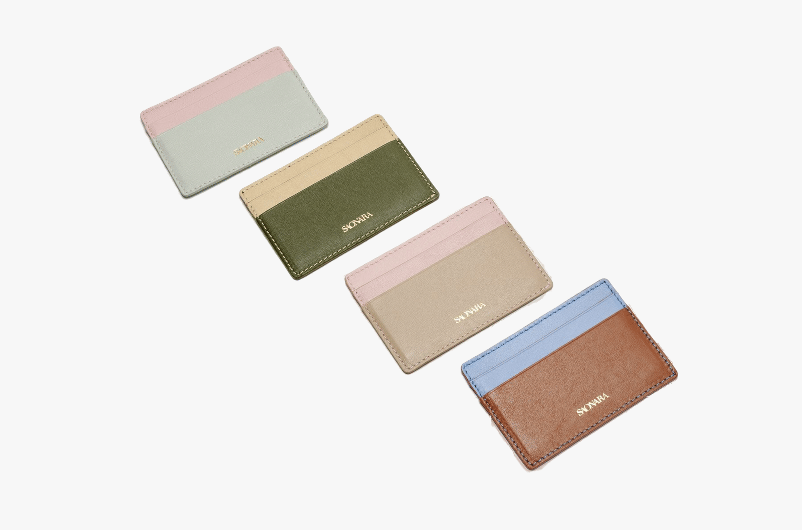 SAONARA ARMY GREEN/ CREAM LEATHER CARD HOLDER made by Saonara