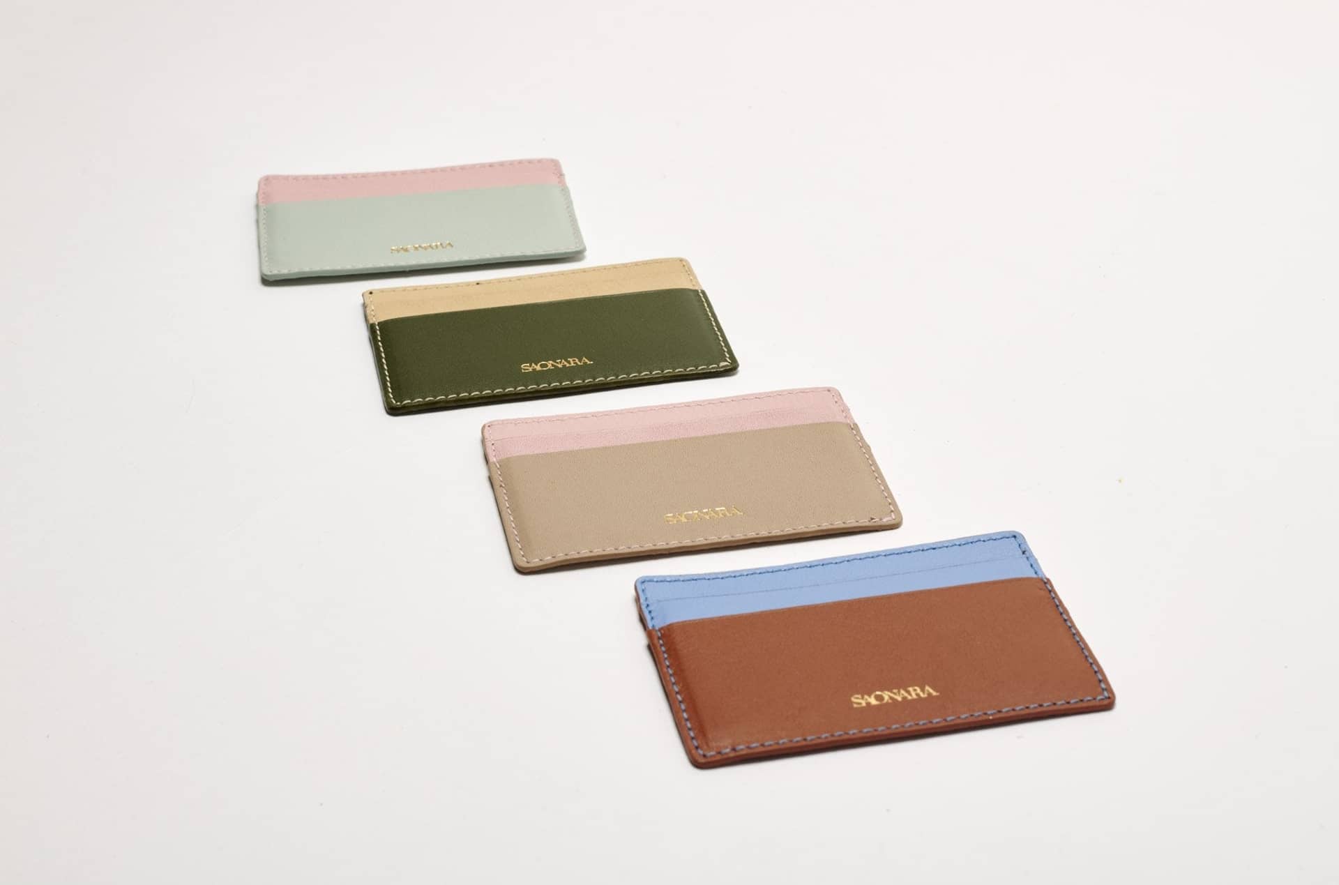 SAONARA ARMY GREEN/ CREAM LEATHER CARD HOLDER made by Saonara