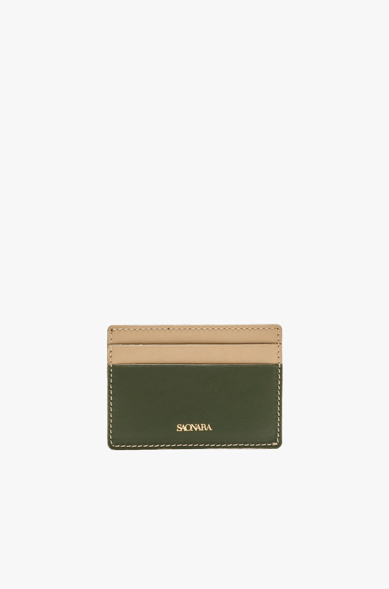 SAONARA ARMY GREEN/ CREAM LEATHER CARD HOLDER made by Saonara