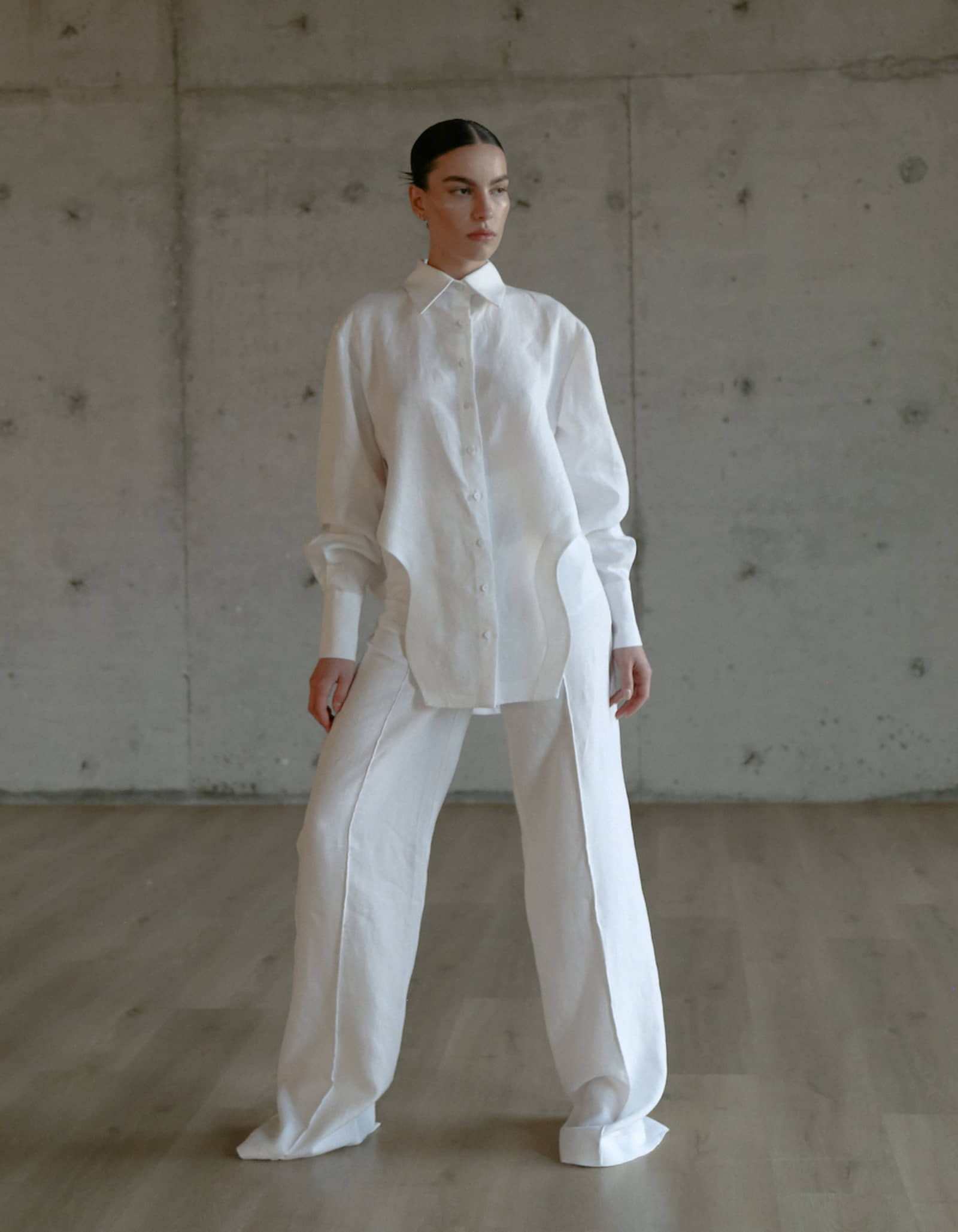 AFFRA White Linen Shirt in White made by MAET