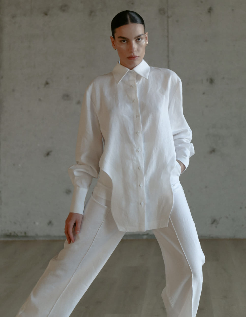 AFFRA White Linen Shirt in White made by MAET
