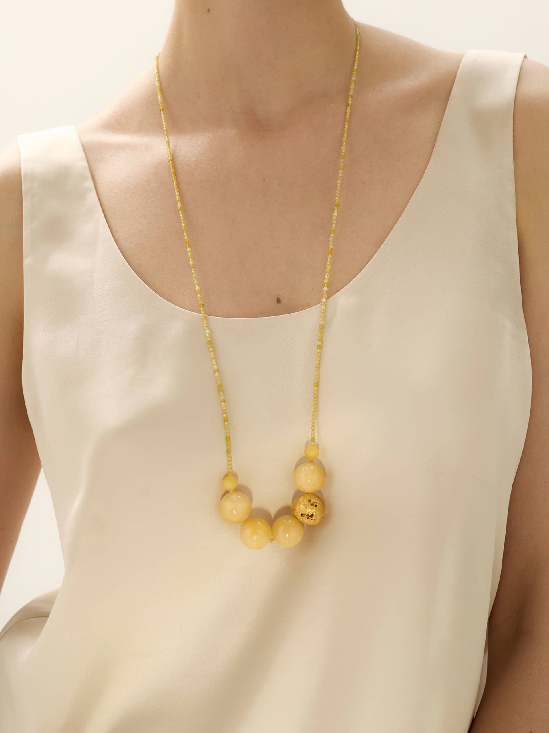 Minerals Honey Calcite Ball Necklace made by Eva Remenyi