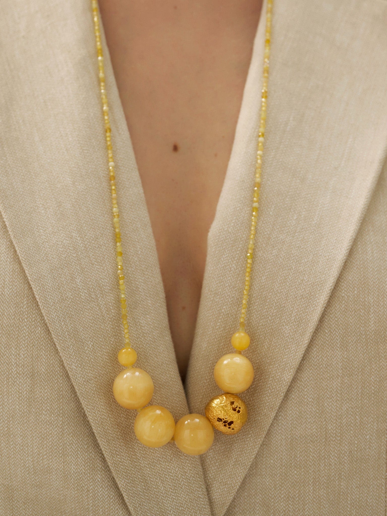 Minerals Honey Calcite Ball Necklace made by Eva Remenyi
