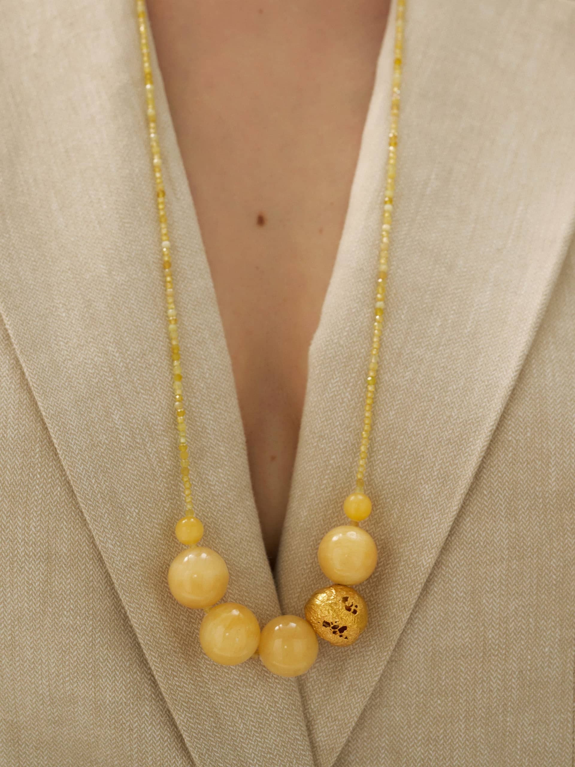 Minerals Honey Calcite Ball Necklace made by Eva Remenyi