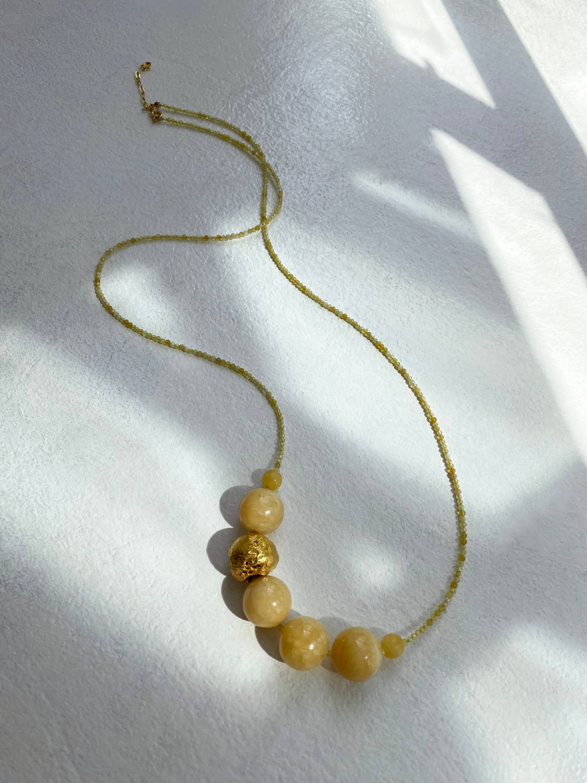 Minerals Honey Calcite Ball Necklace made by Eva Remenyi