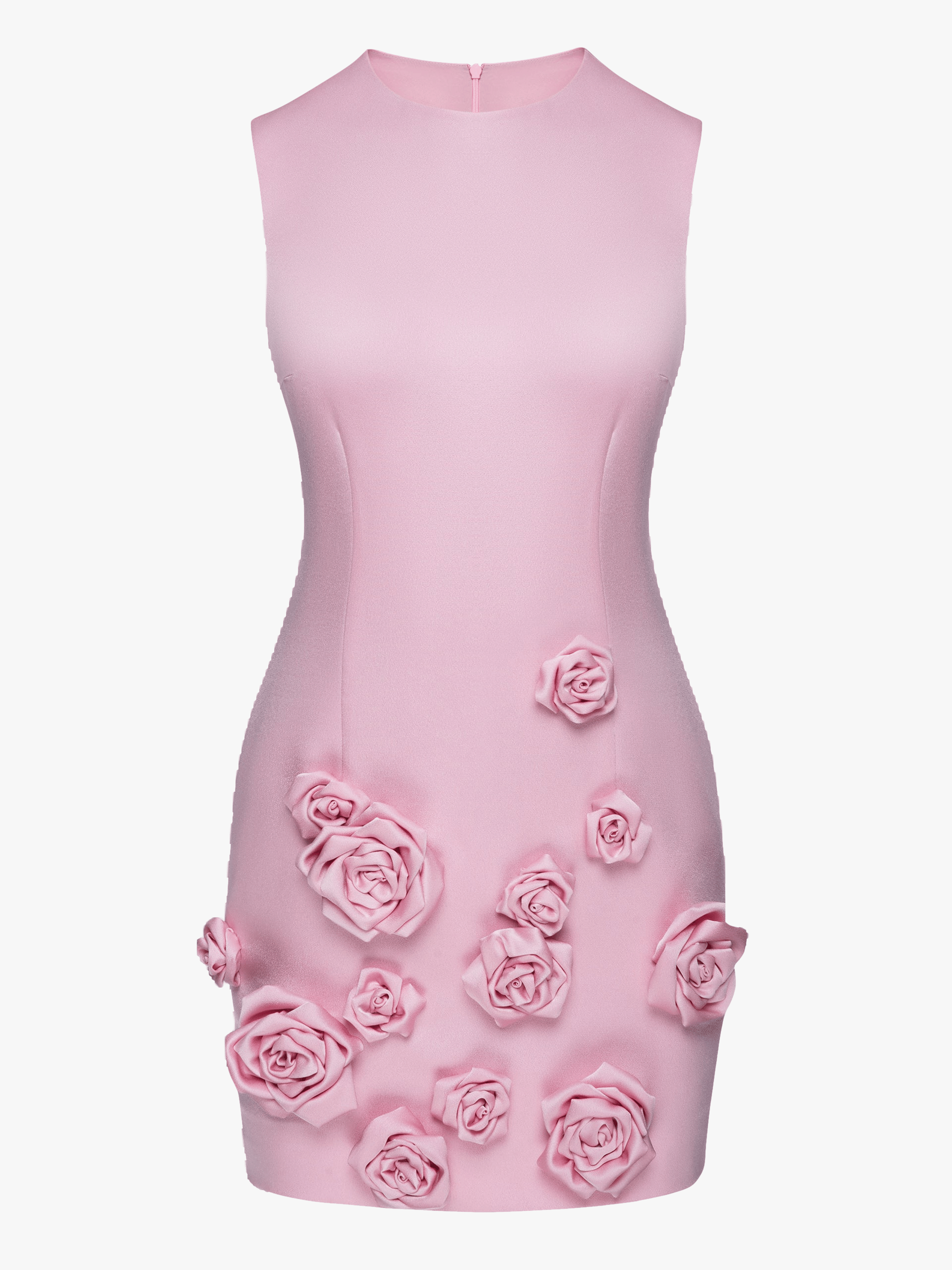 Rose-Appliqué Round Neck Cady Mini Dress in Pink made by NDS The Label