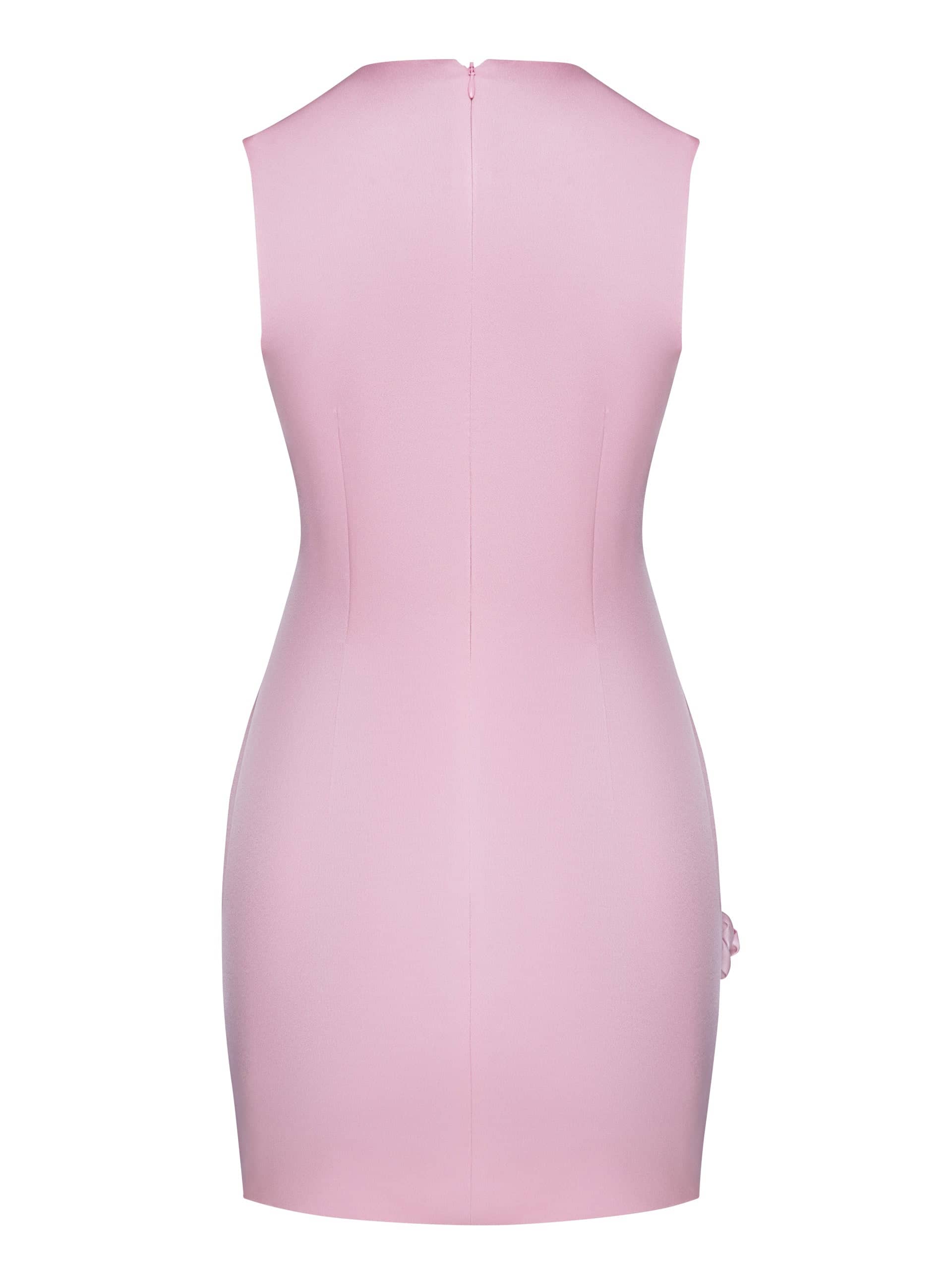 Rose-Appliqué Round Neck Cady Mini Dress in Pink made by NDS The Label