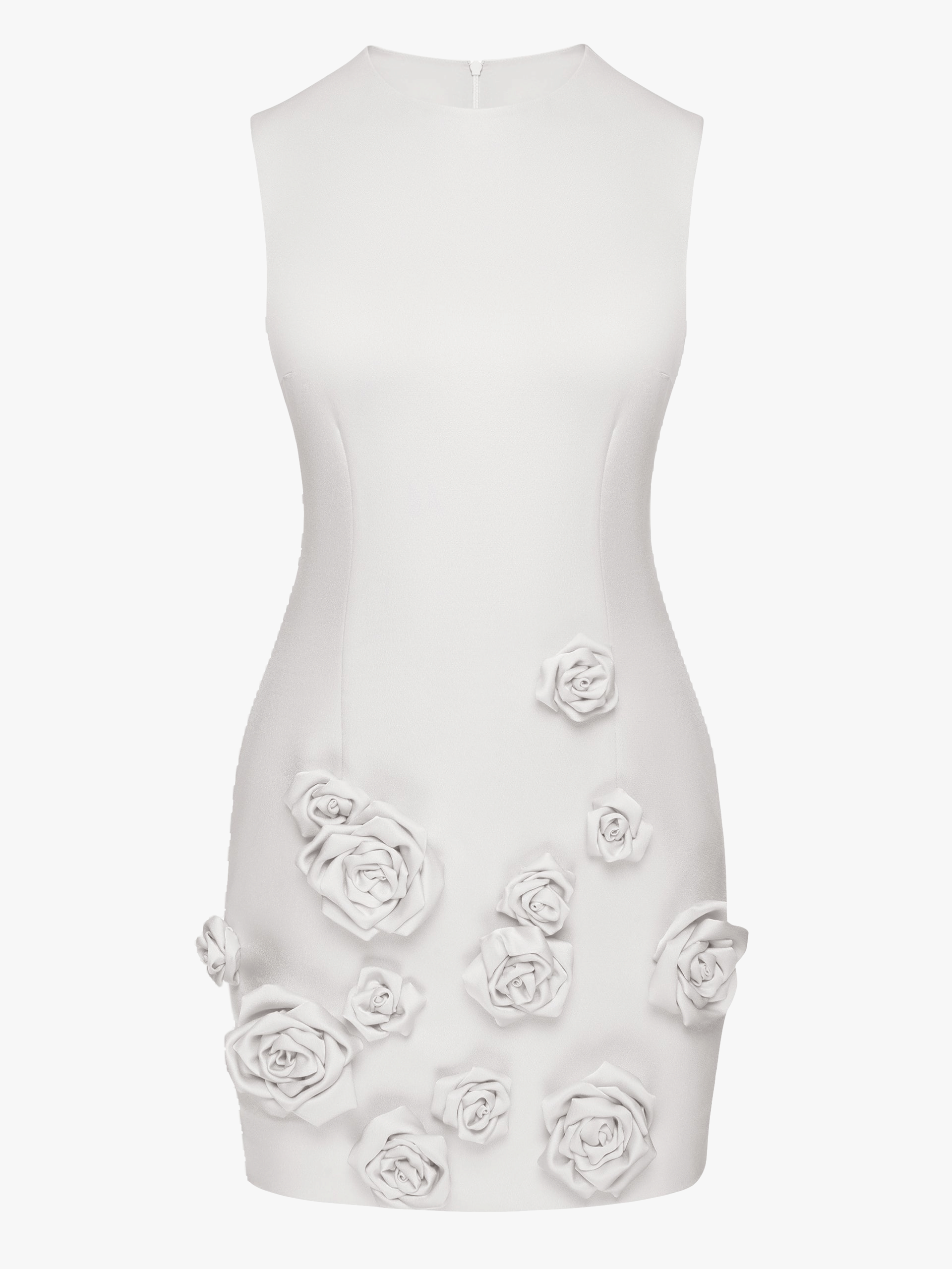Rose-Appliqué Round Neck Cady Mini Dress in White made by NDS The Label