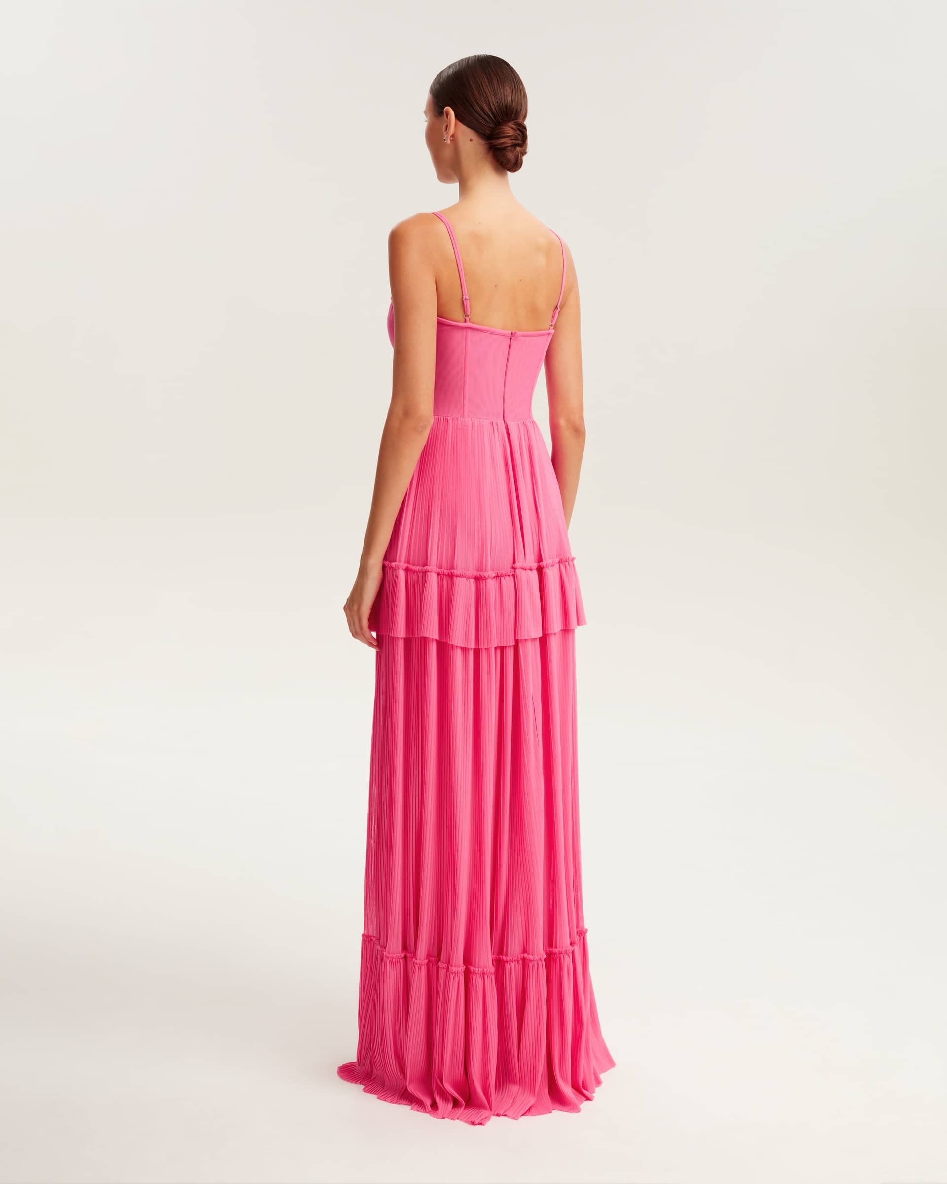 Barbie pink spaghetti strap pleated maxi dress, Garden of Eden made by Milla