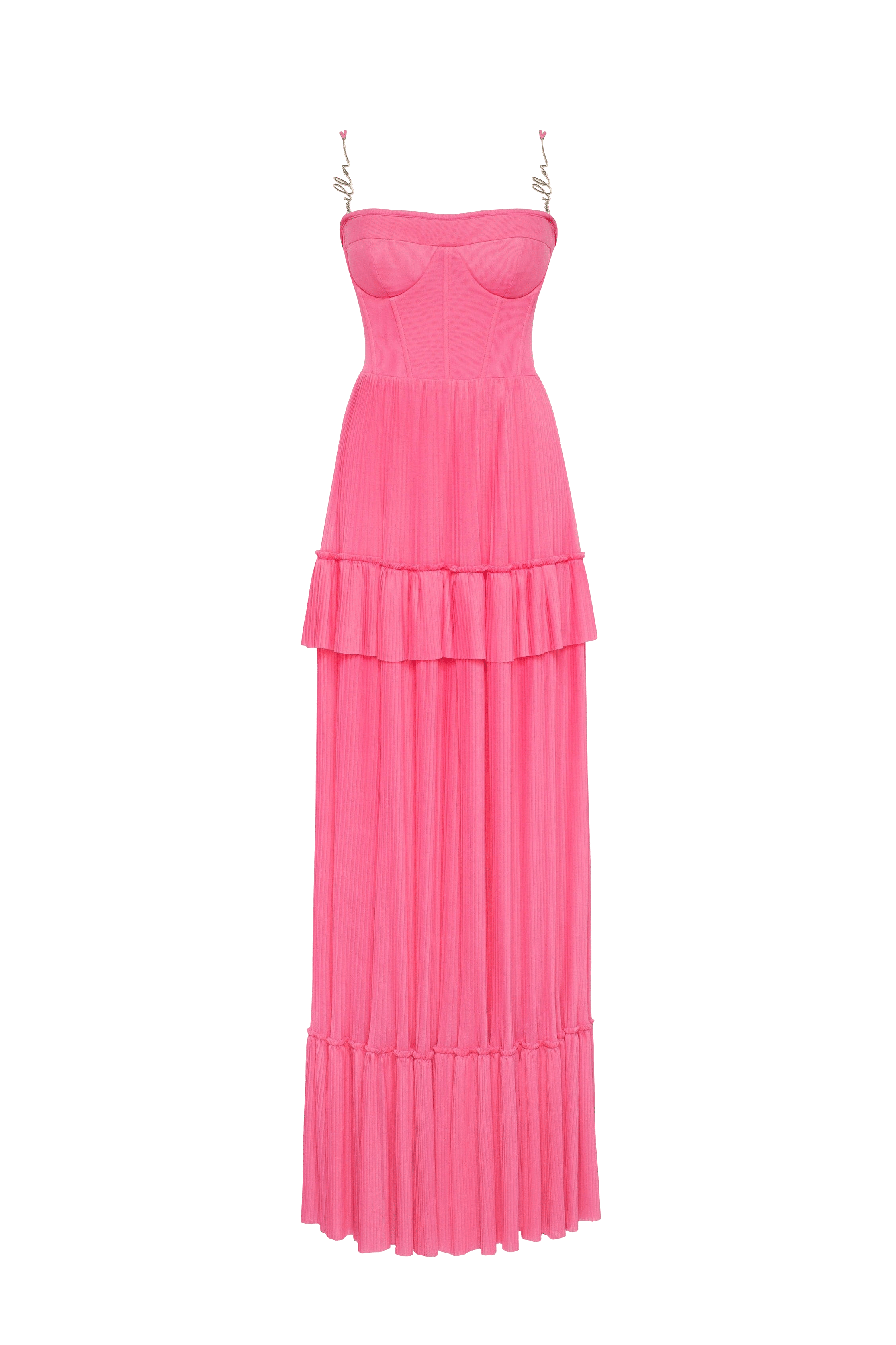 Barbie pink spaghetti strap pleated maxi dress, Garden of Eden made by Milla
