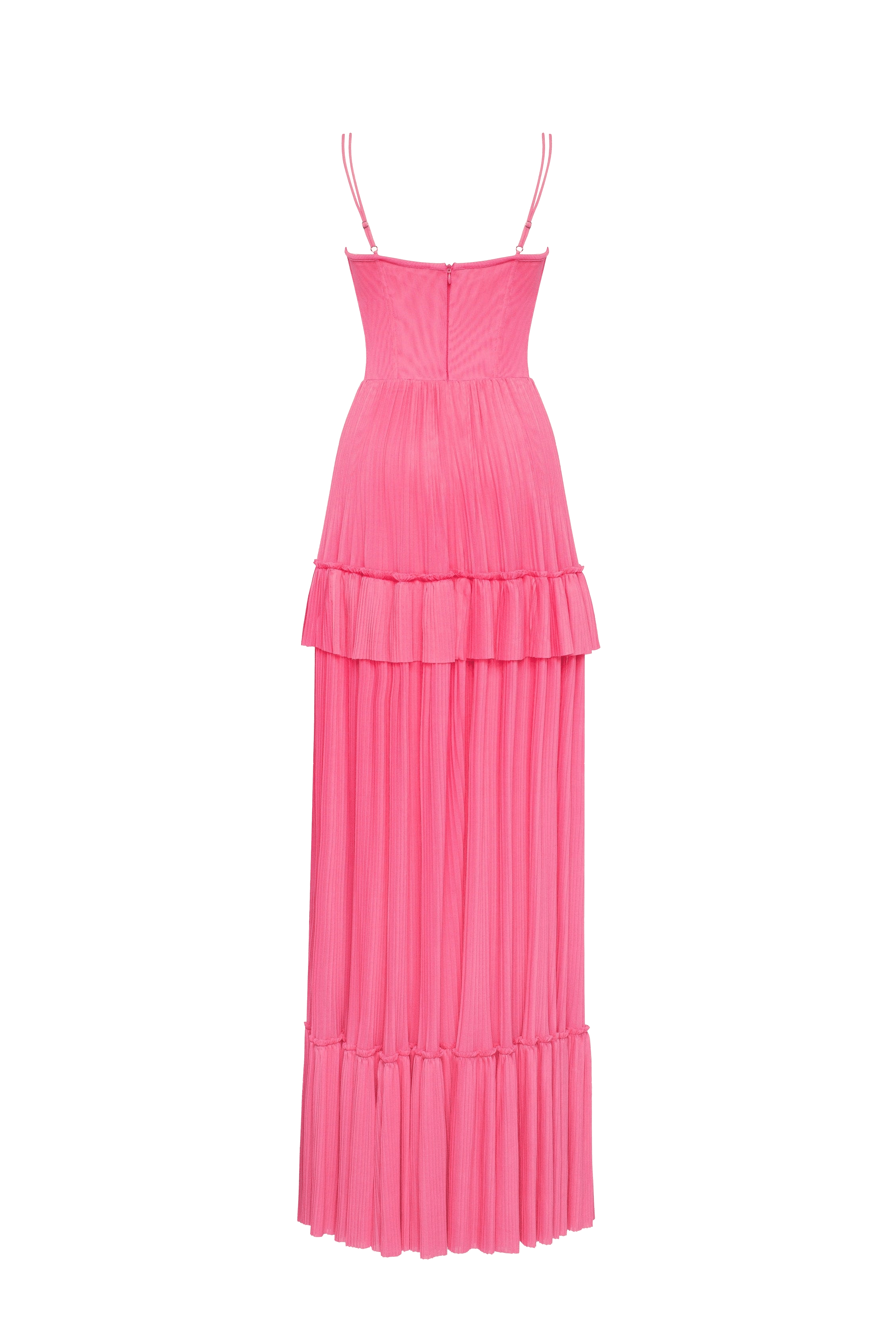 Barbie pink spaghetti strap pleated maxi dress, Garden of Eden made by Milla