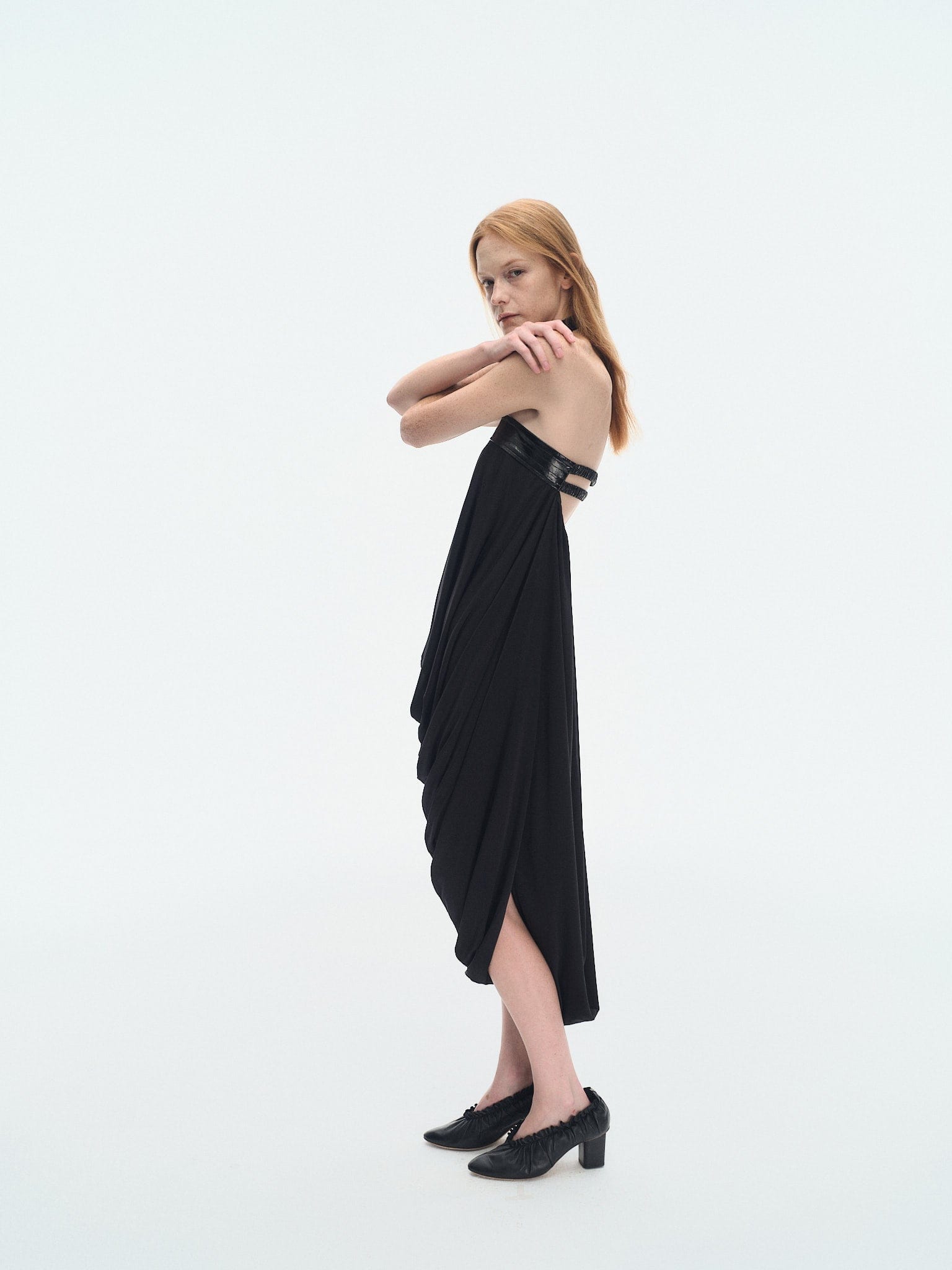 BLACK STRETCH JERSEY DRAPED TUBE DRESS made by YIBRI