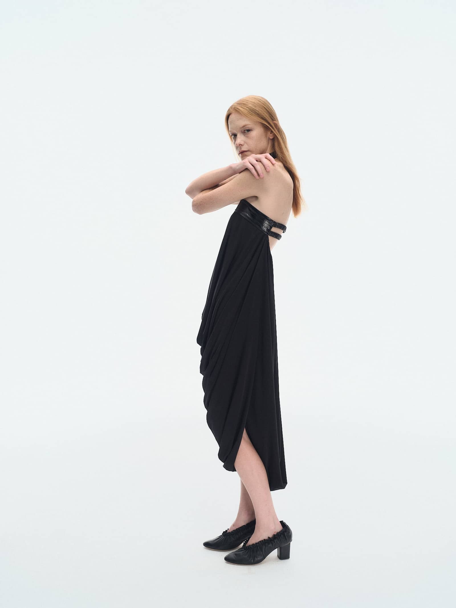 BLACK STRETCH JERSEY DRAPED TUBE DRESS made by YIBRI