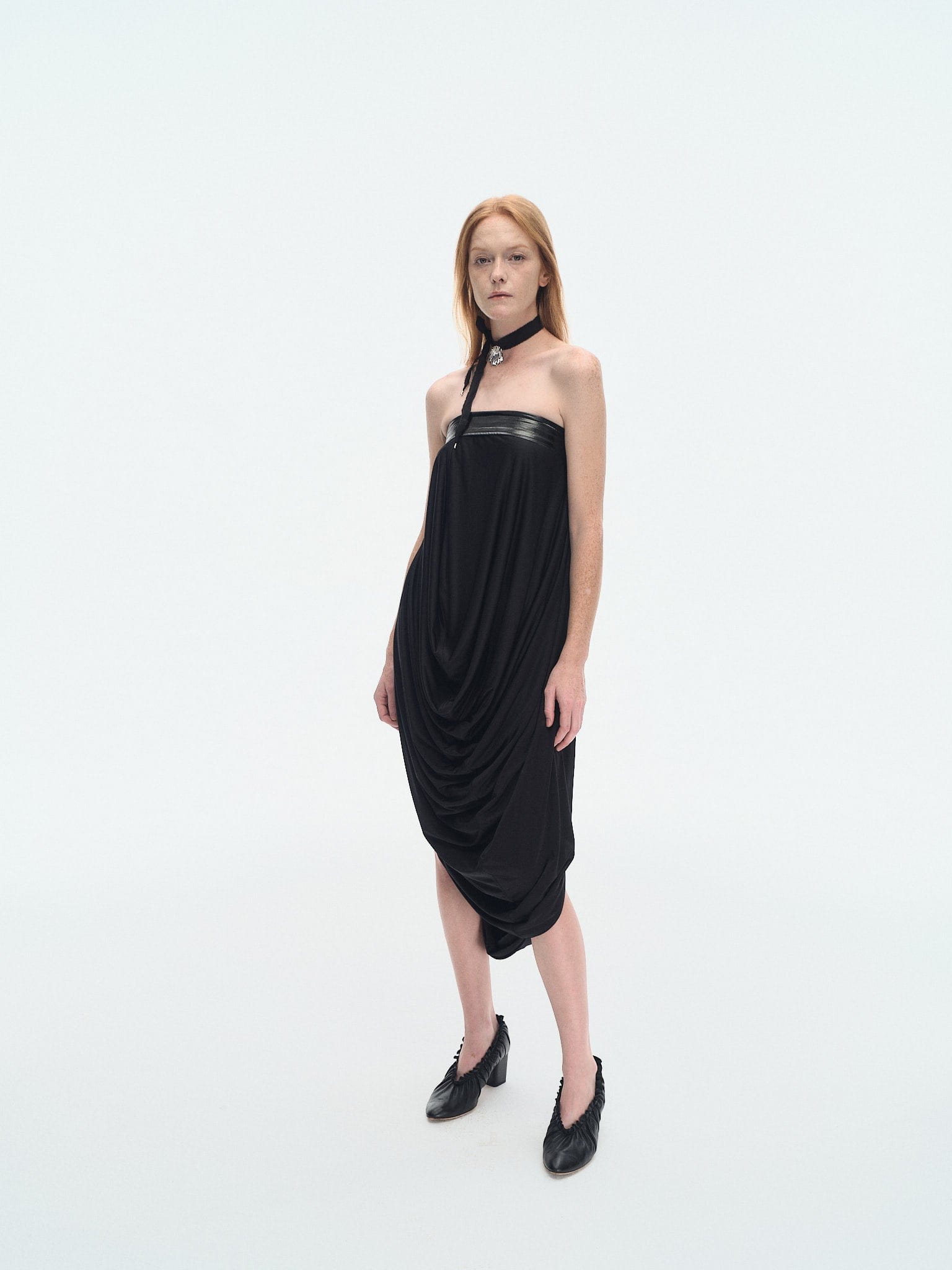 BLACK STRETCH JERSEY DRAPED TUBE DRESS made by YIBRI