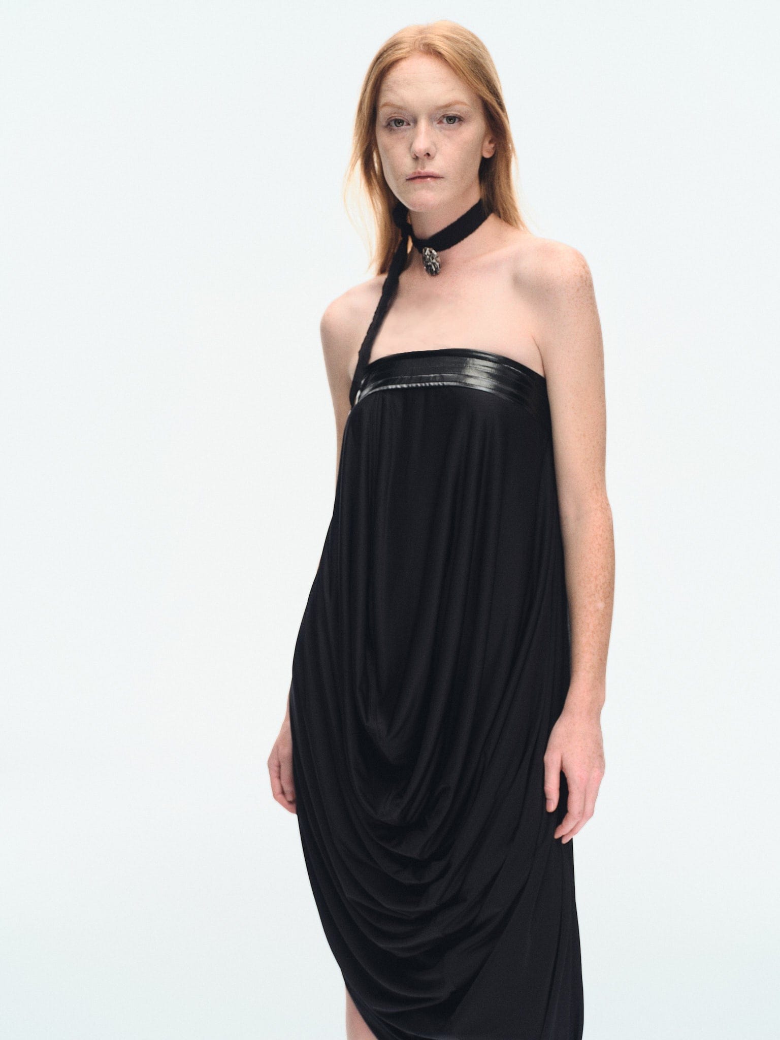 BLACK STRETCH JERSEY DRAPED TUBE DRESS made by YIBRI