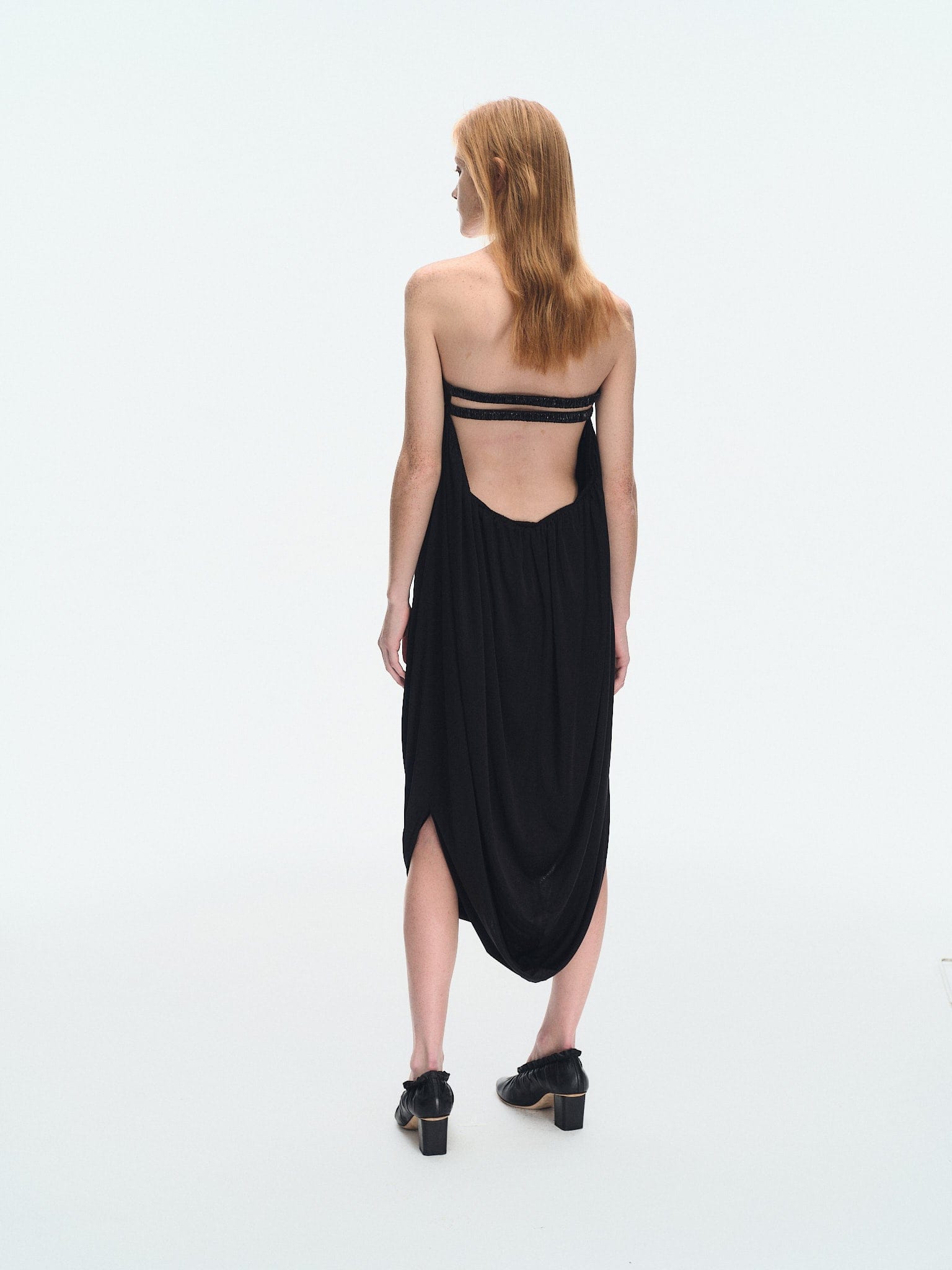 BLACK STRETCH JERSEY DRAPED TUBE DRESS made by YIBRI