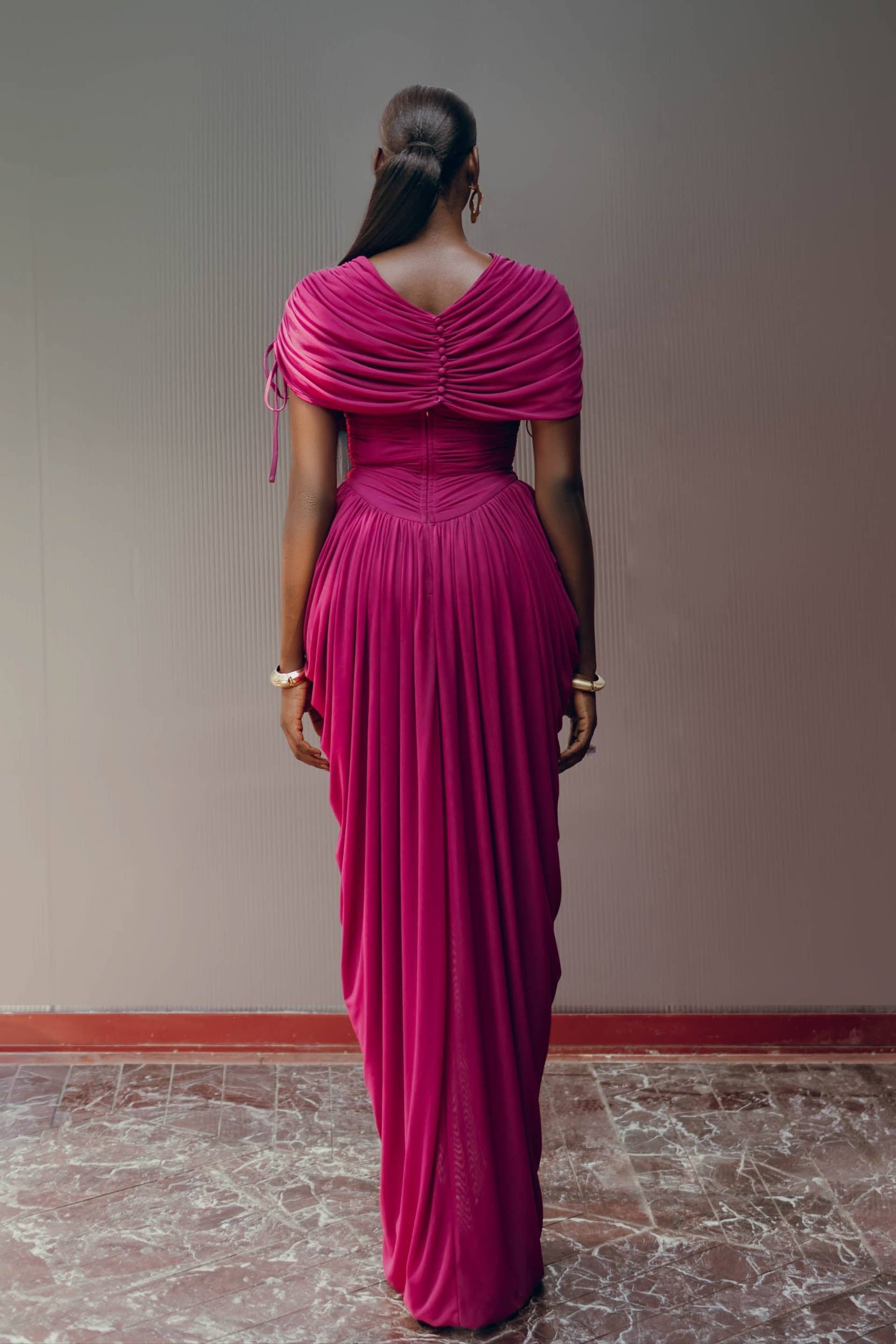 KATU MESH DRESS - PLUM made by Andrea Iyamah