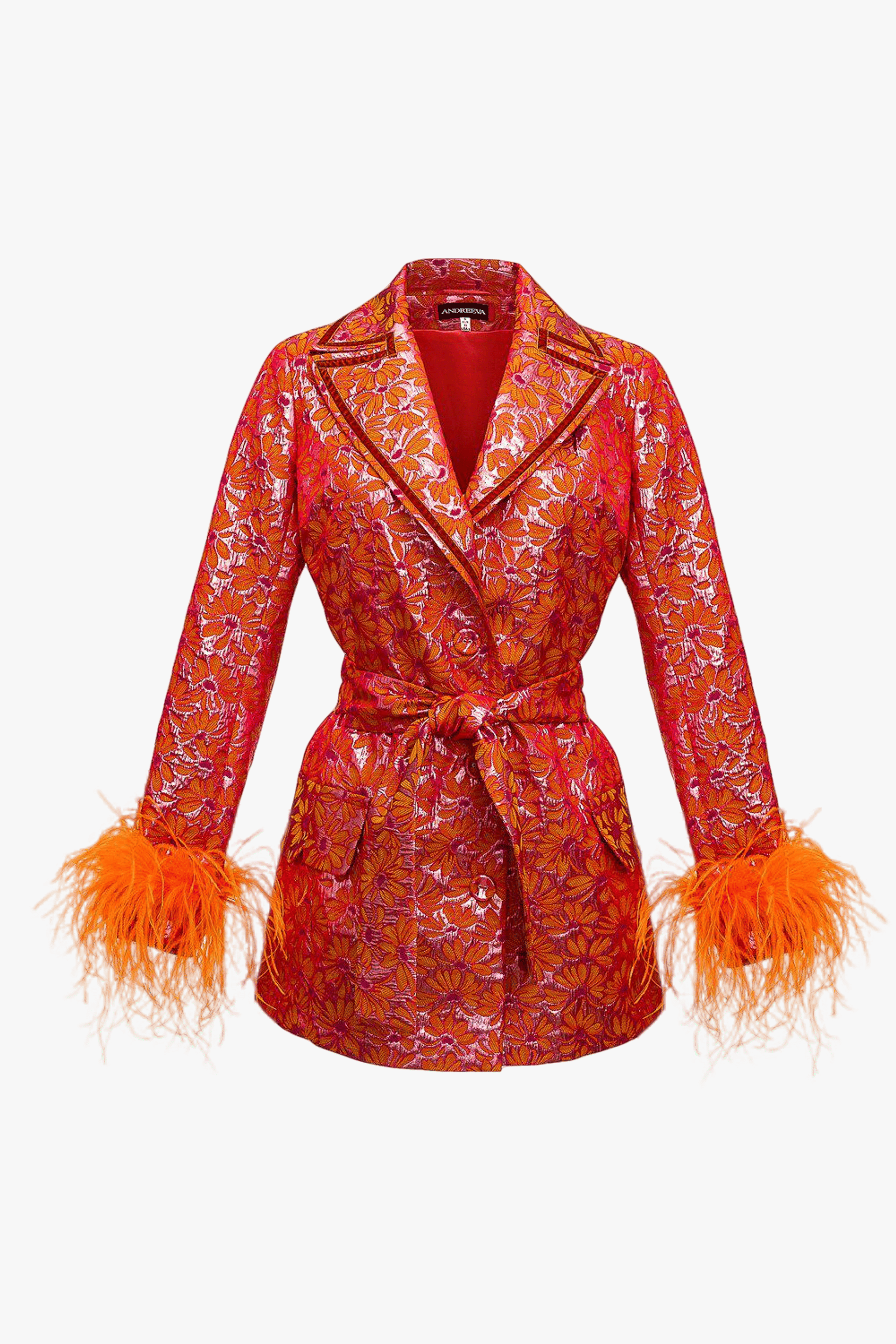 Red Jacqueline Jacket №22 With Detachable Feather Cuffs made by ANDREEVA