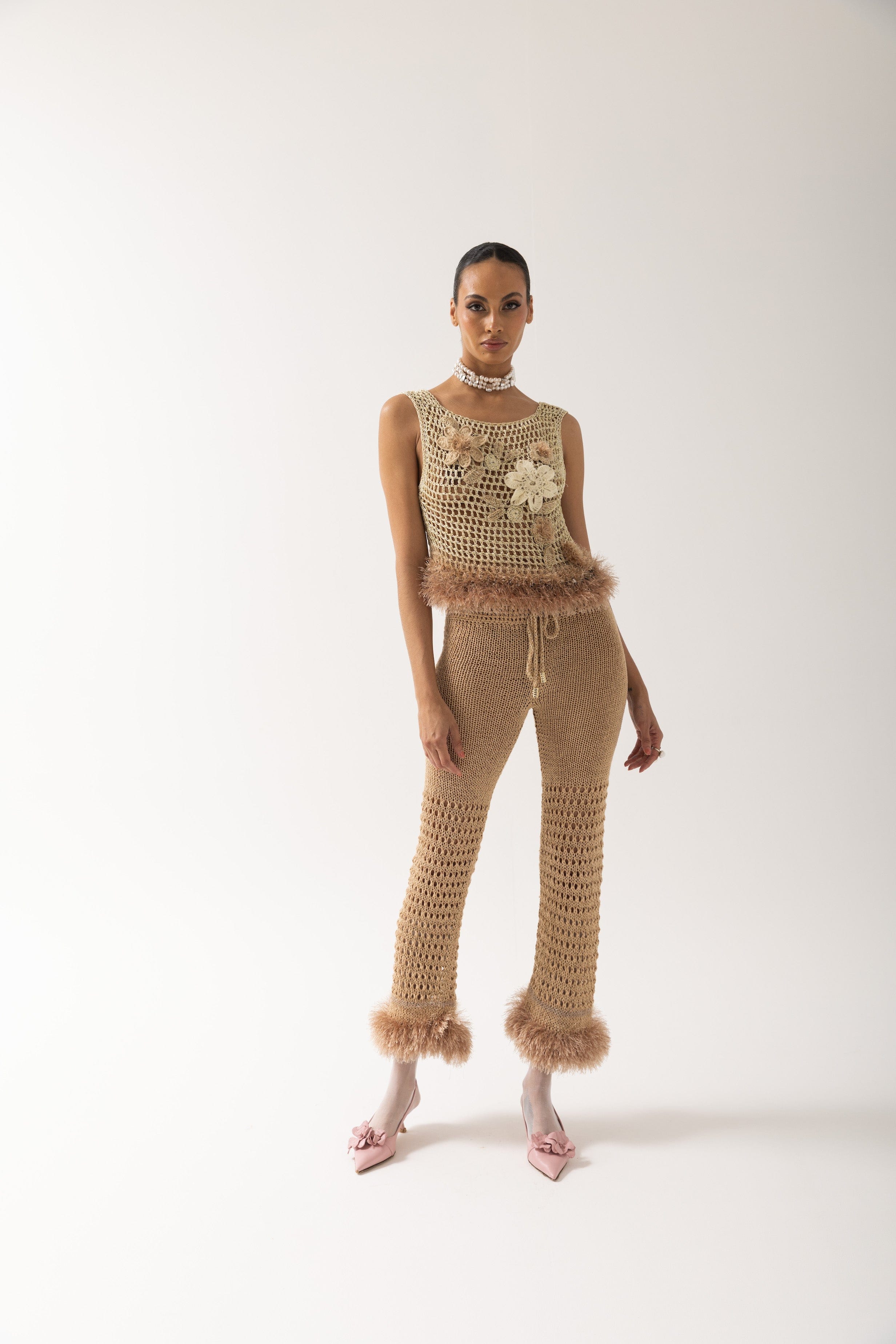 Brown Handmade Knit Pants made by ANDREEVA