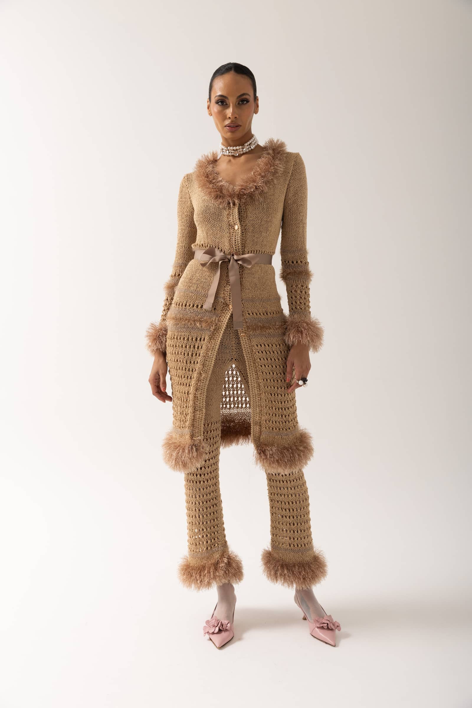 Brown Handmade Knit Pants made by ANDREEVA