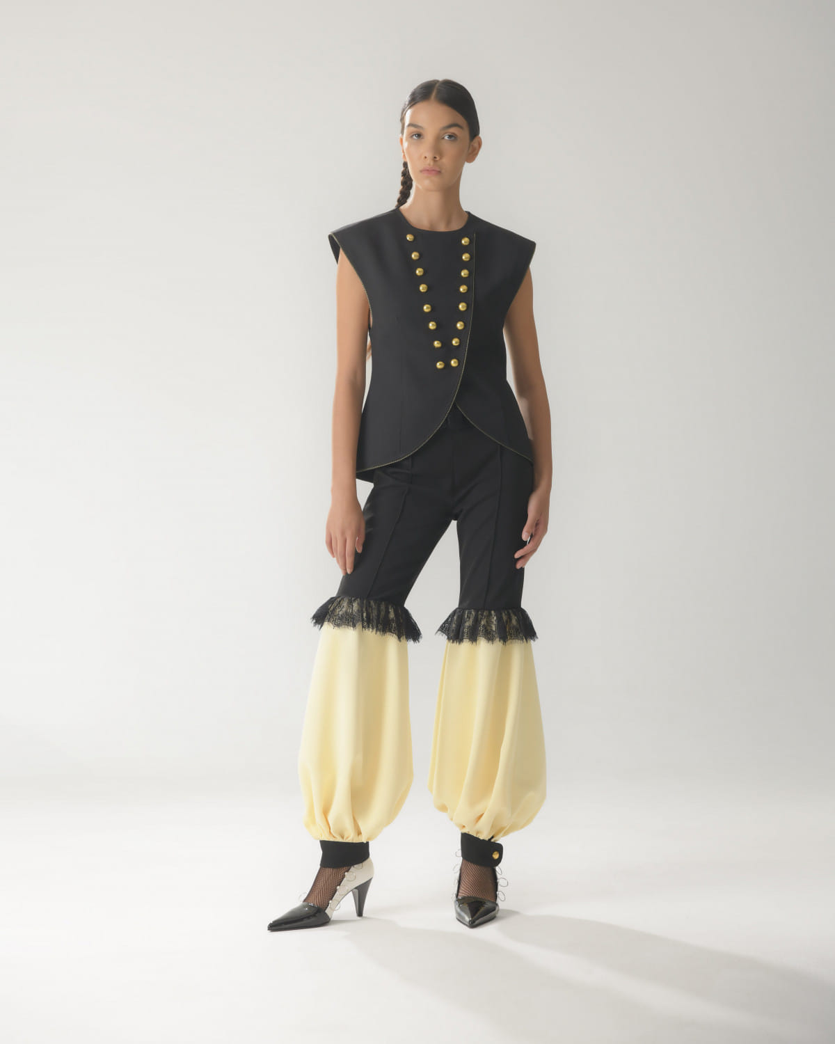 BUTTON EMBELLISHED LONGLINE VEST made by KEBURIA