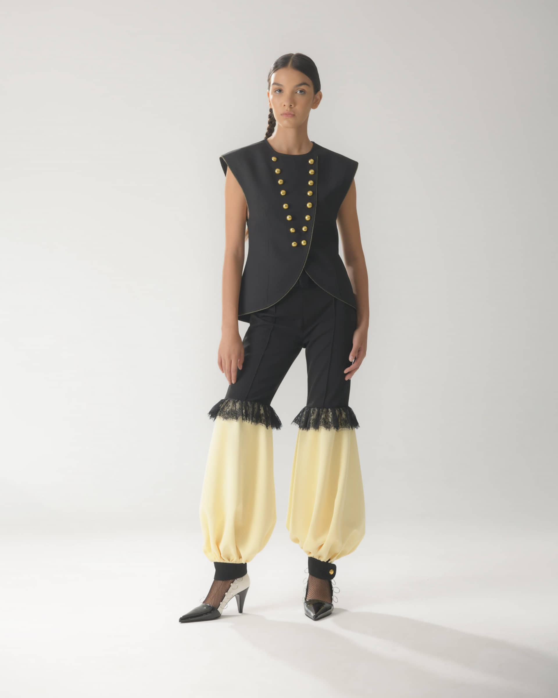 BUTTON EMBELLISHED LONGLINE VEST made by KEBURIA