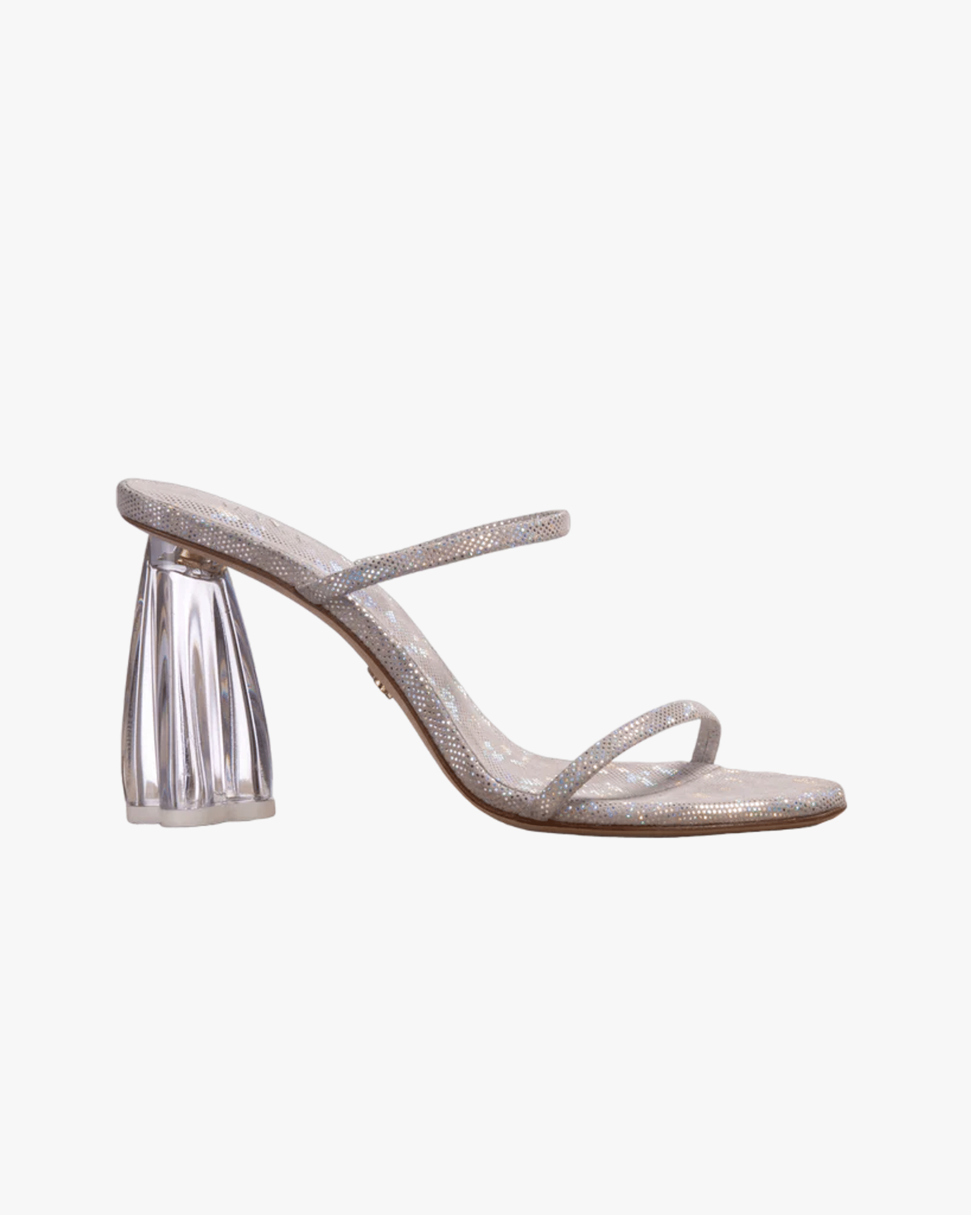Fiorellini Glass Heel 95 Disco Suede in Silver made by ATANA