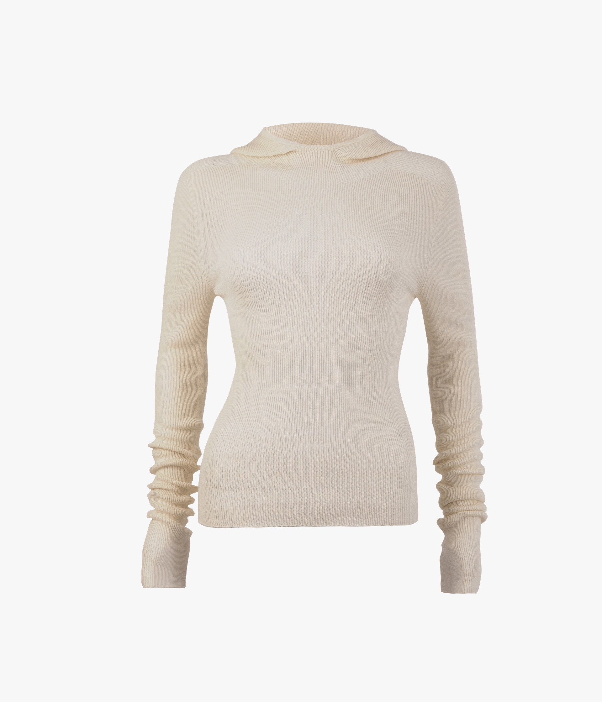 Hooded ribbed top in White made by AFTERHOURS